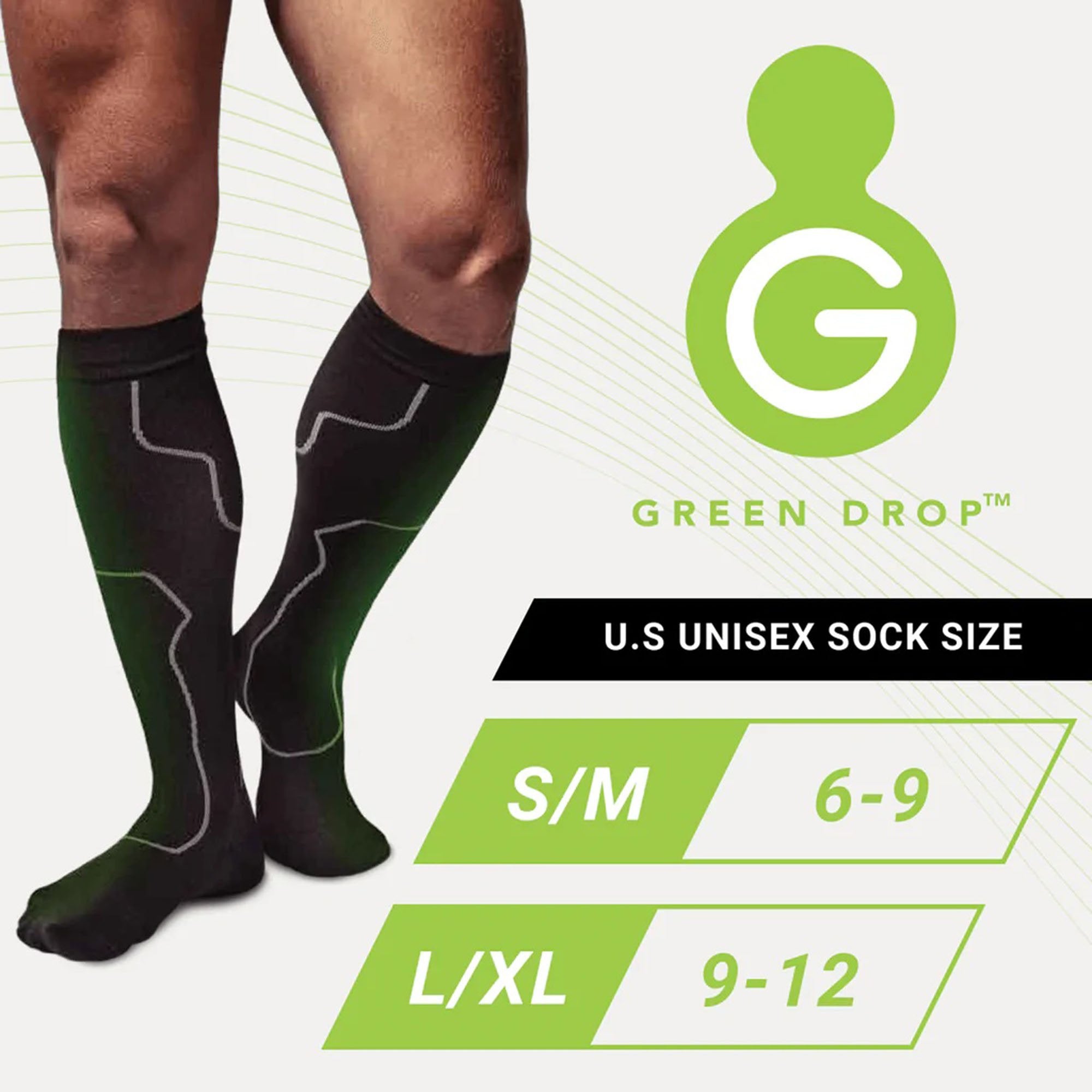 Compression Socks Green Drop™ Knee High Large / X-Large Black Closed Toe - image 2