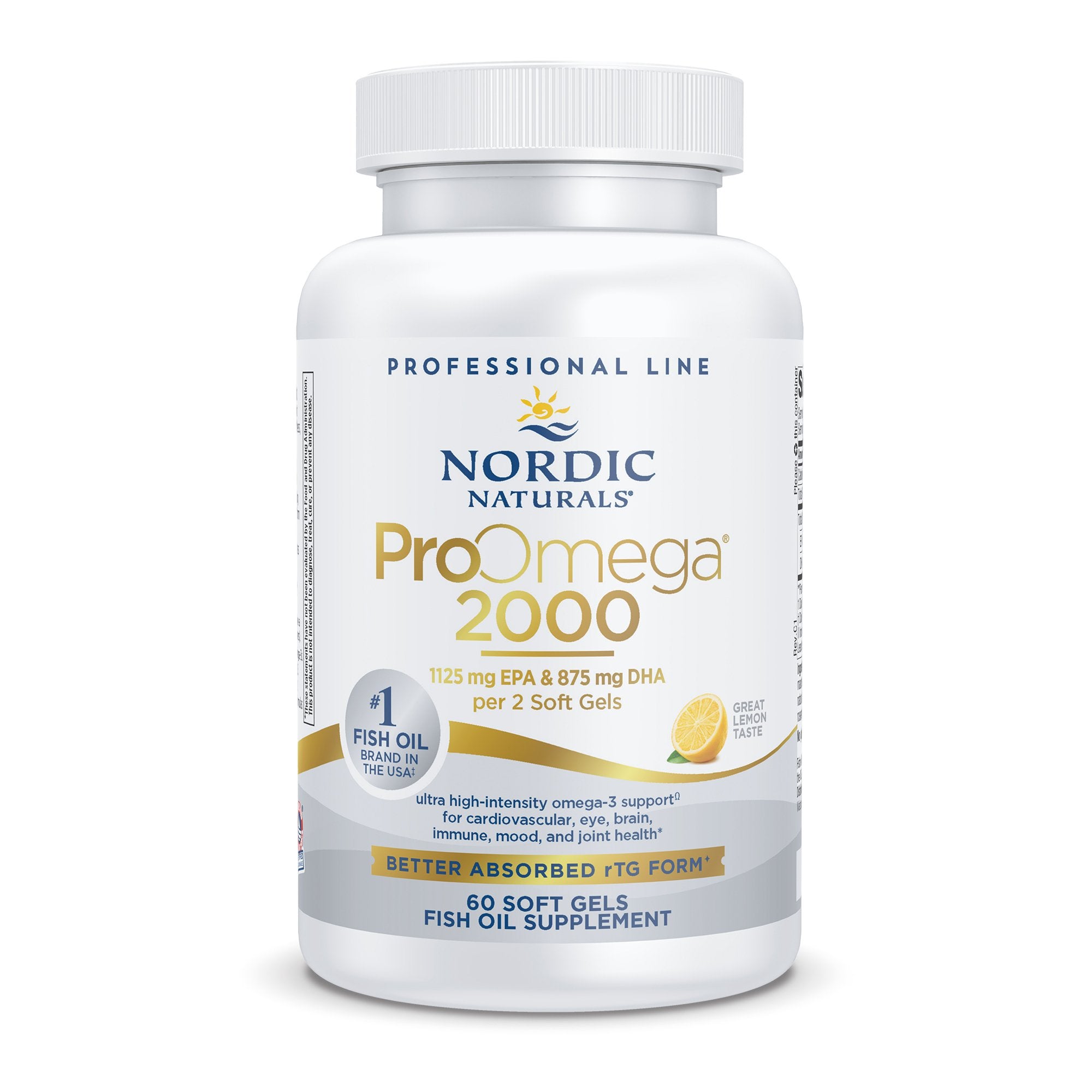 Dietary Supplement Nordic Naturals® ProOmega 2000 Softgel 60 per Bottle Lemon Flavor