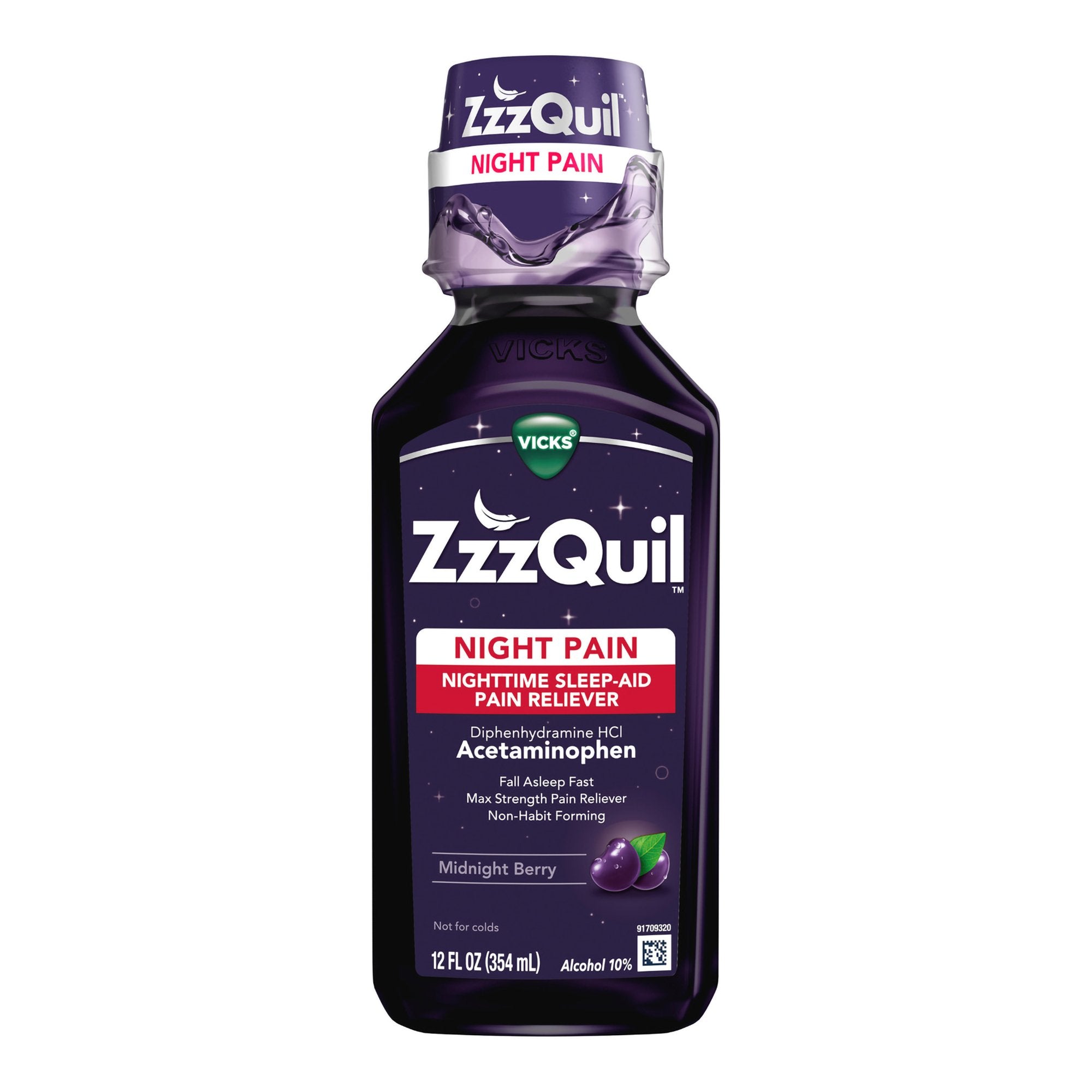 ZzzQuil Night Pain Nighttime Sleep-Aid Pain Reliever Liquid, Midnight Berry