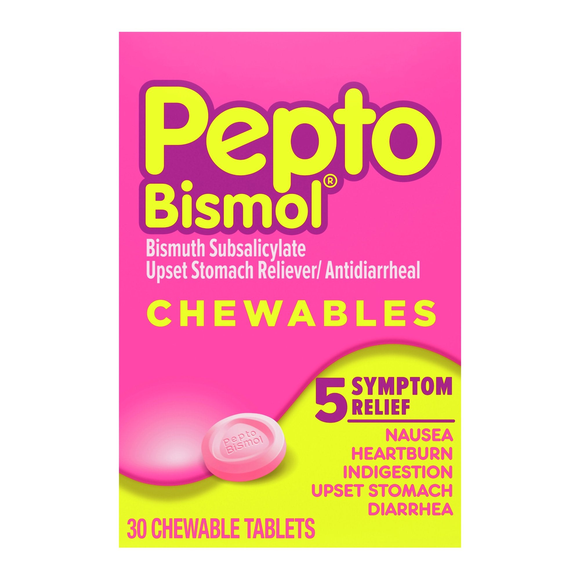 Anti-Diarrheal Pepto Bismol® 262 mg Strength Chewable Tablet 30 per Box