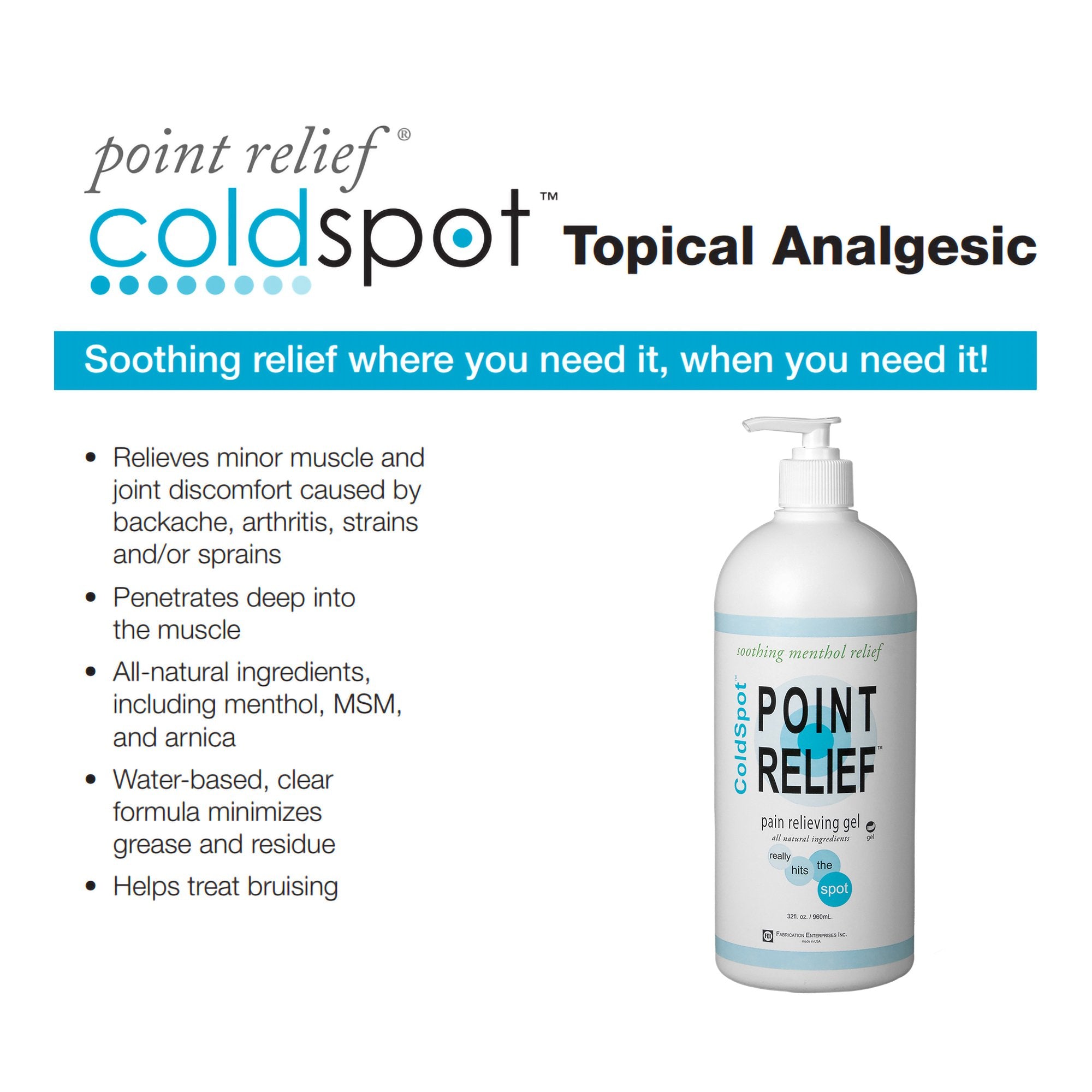 Topical Pain Relief Point Relief® ColdSpot™ 0.06% - 12% Strength Menthol / Methyl Salicylate Topical Gel 32 oz. - image 2