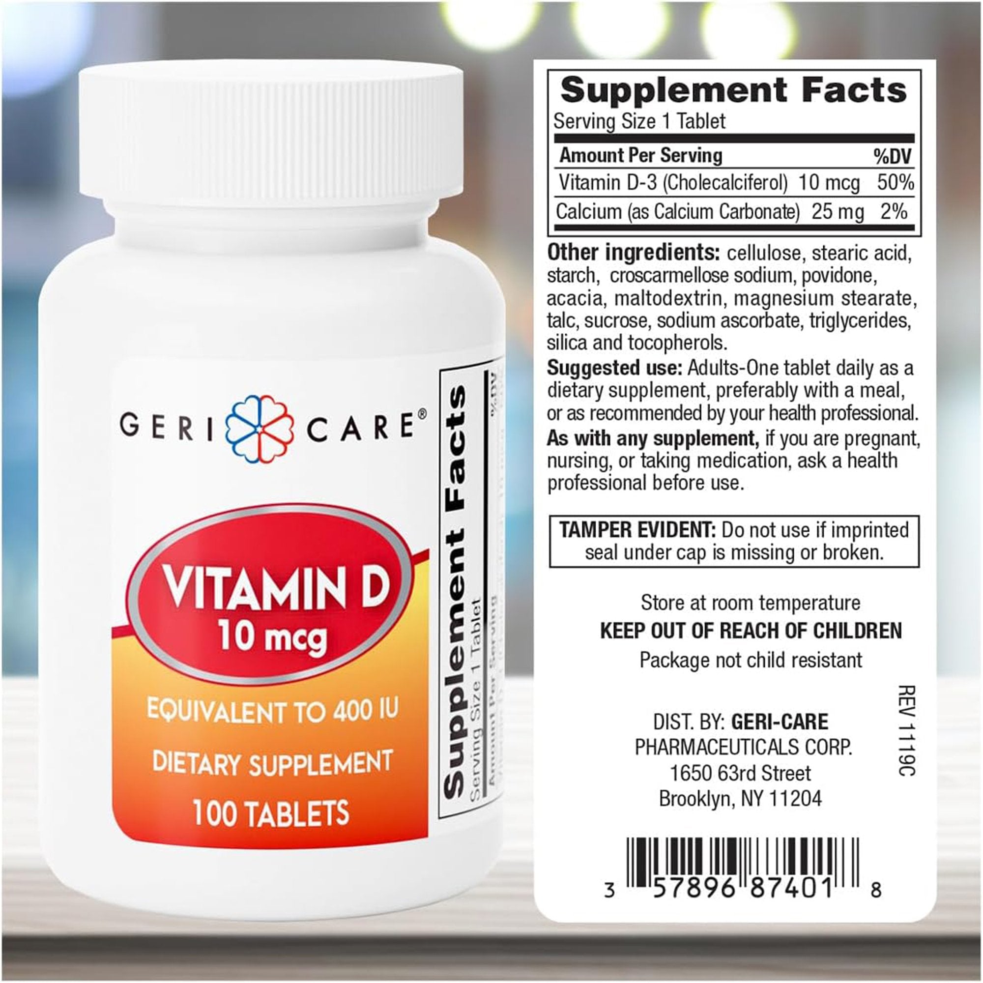 Vitamin Supplement Geri-Care® Vitamin D3 400 IU Strength Tablet 100 per Bottle - image 2