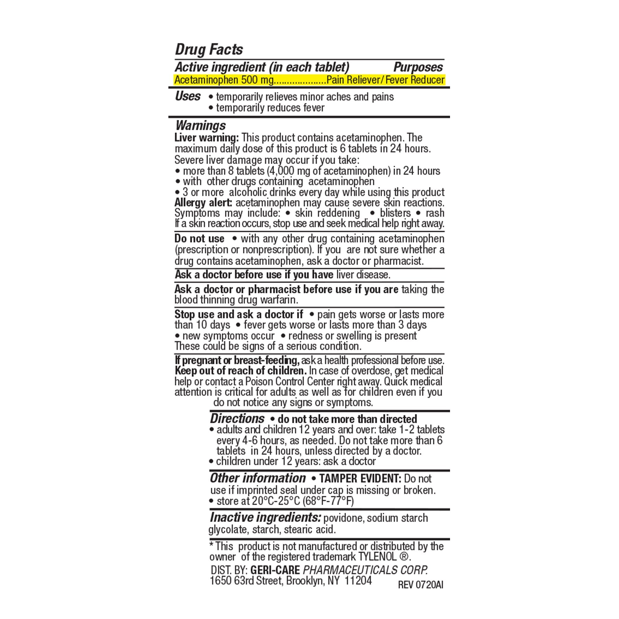 Pain Relief 500 mg Strength Acetaminophen Tablet 50 per Bottle - image 2