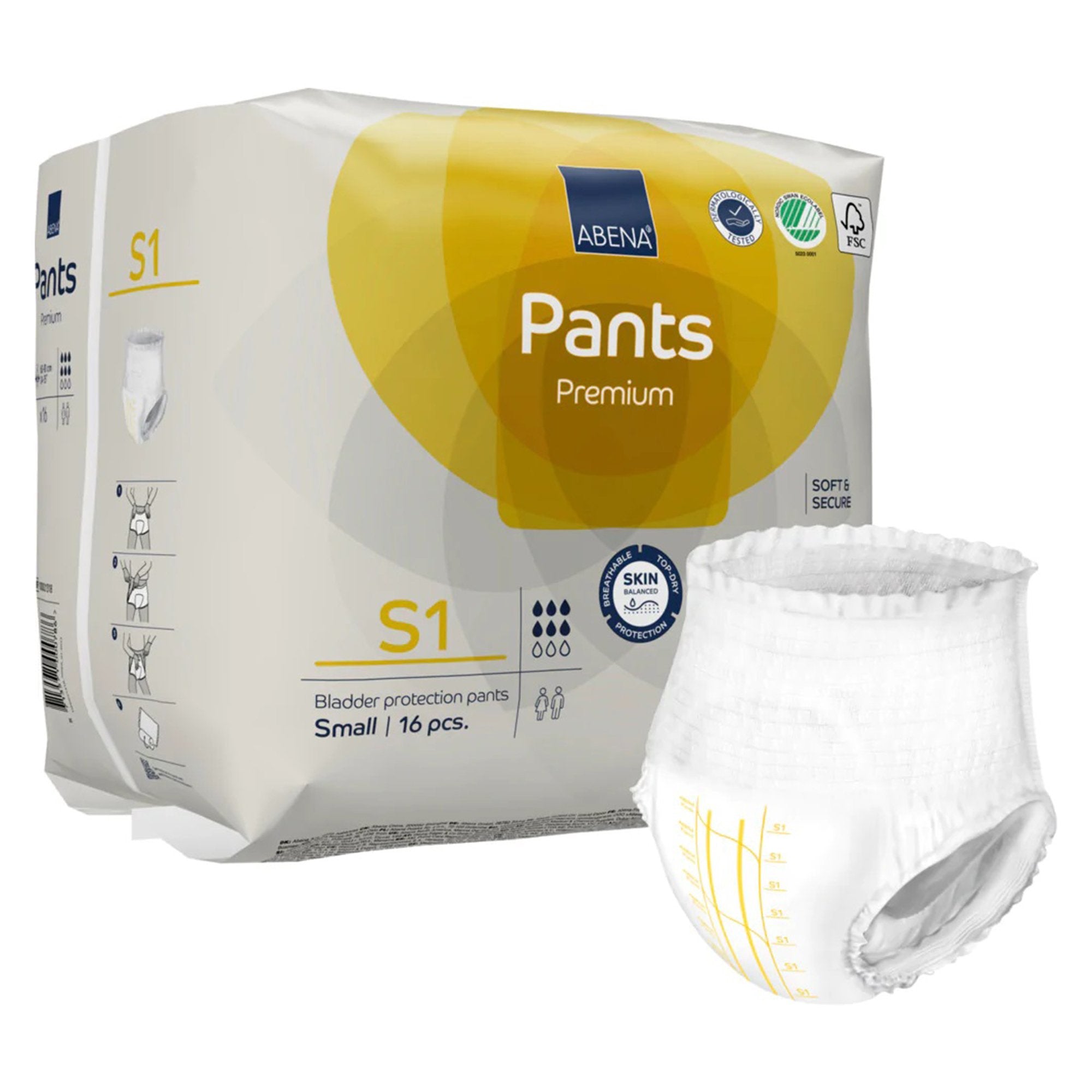 Absorbent Underwear Abena® Premium Pants S2 Pull On with Tear Away Seams Adult Small Unisex Disposable Heavy Absorbency
