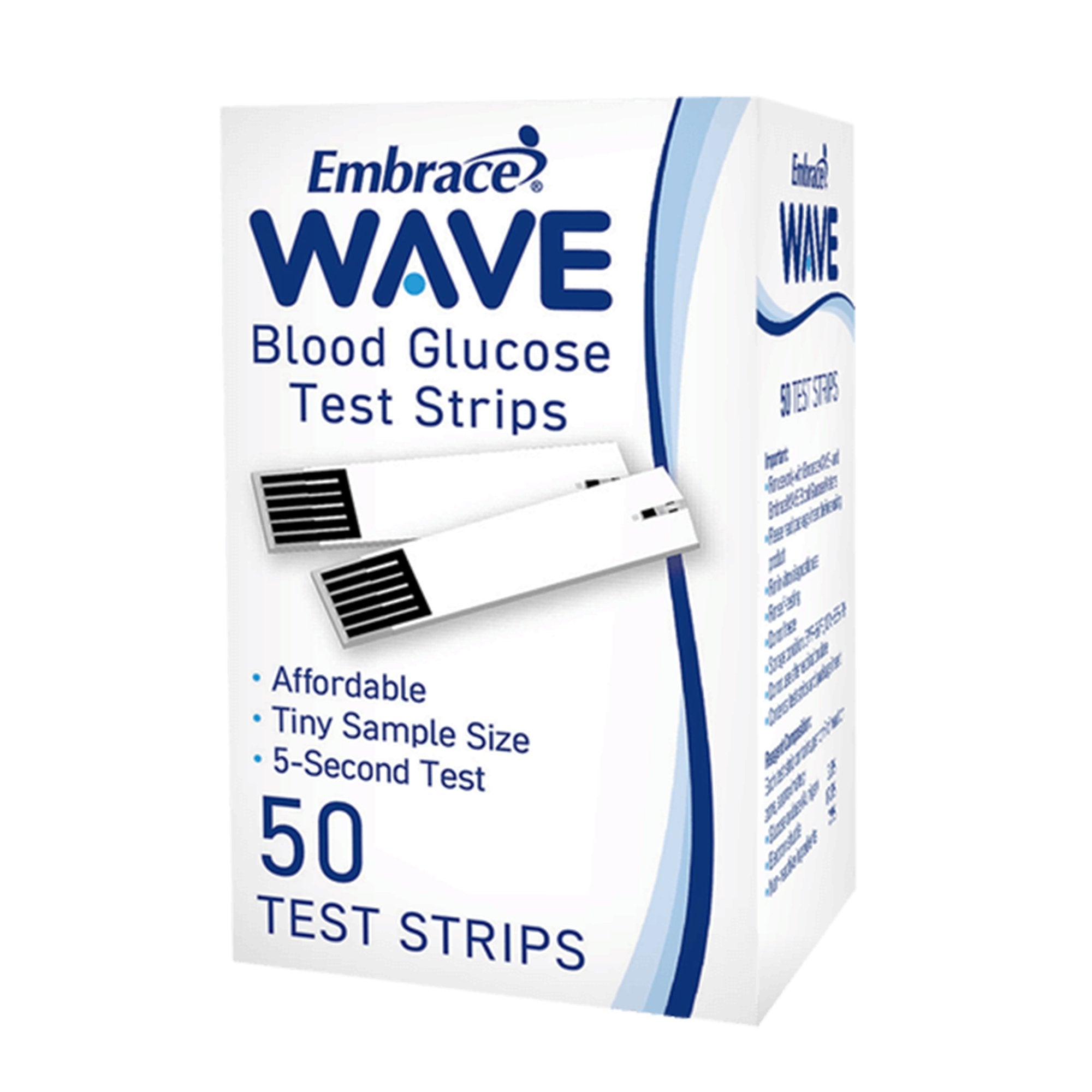 Blood Glucose Test Strips EmbraceWave 50 Strips per Pack For use with Embrace Blood Glucose Meter