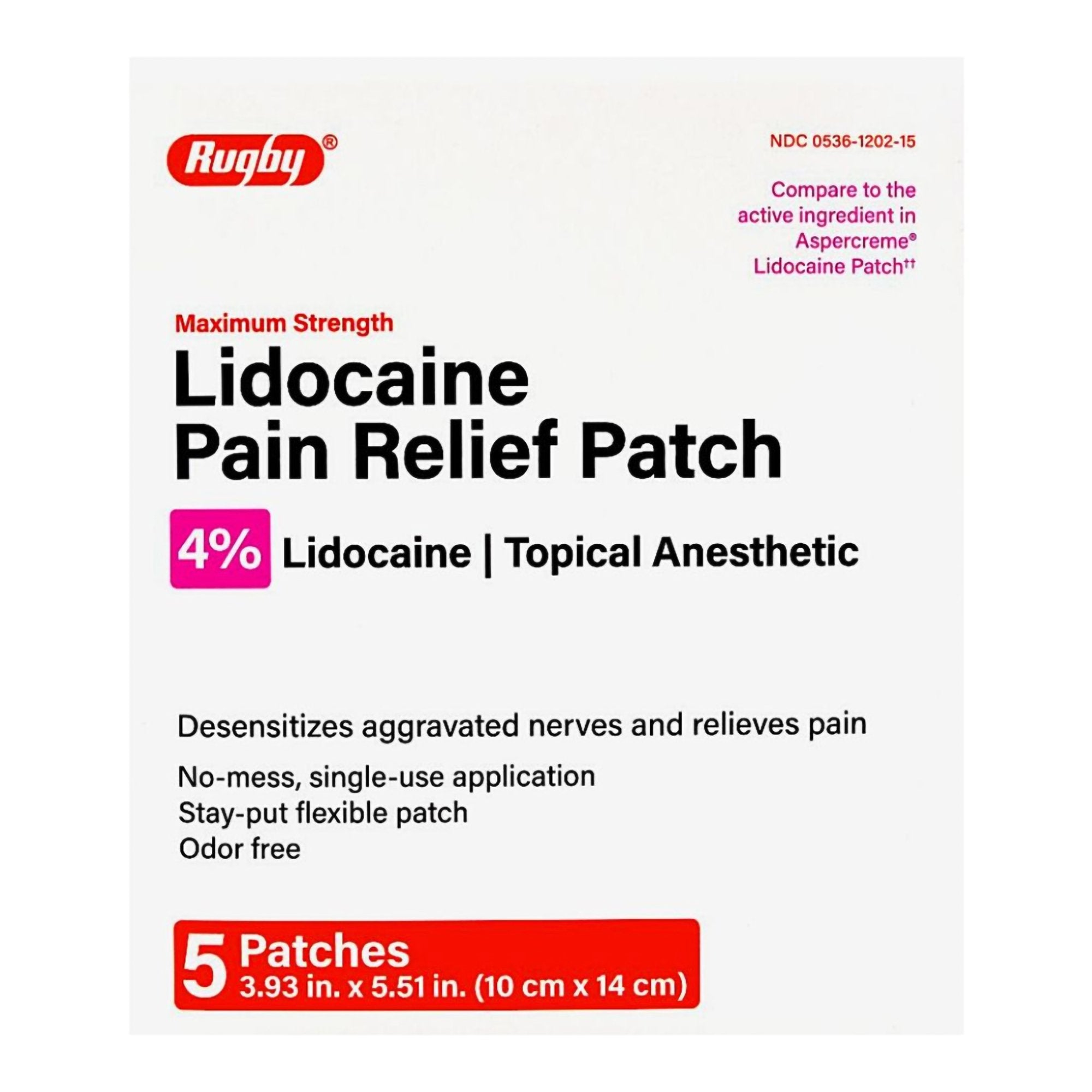 Topical Pain Relief 4% Strength Lidocaine Patch 5 per Box