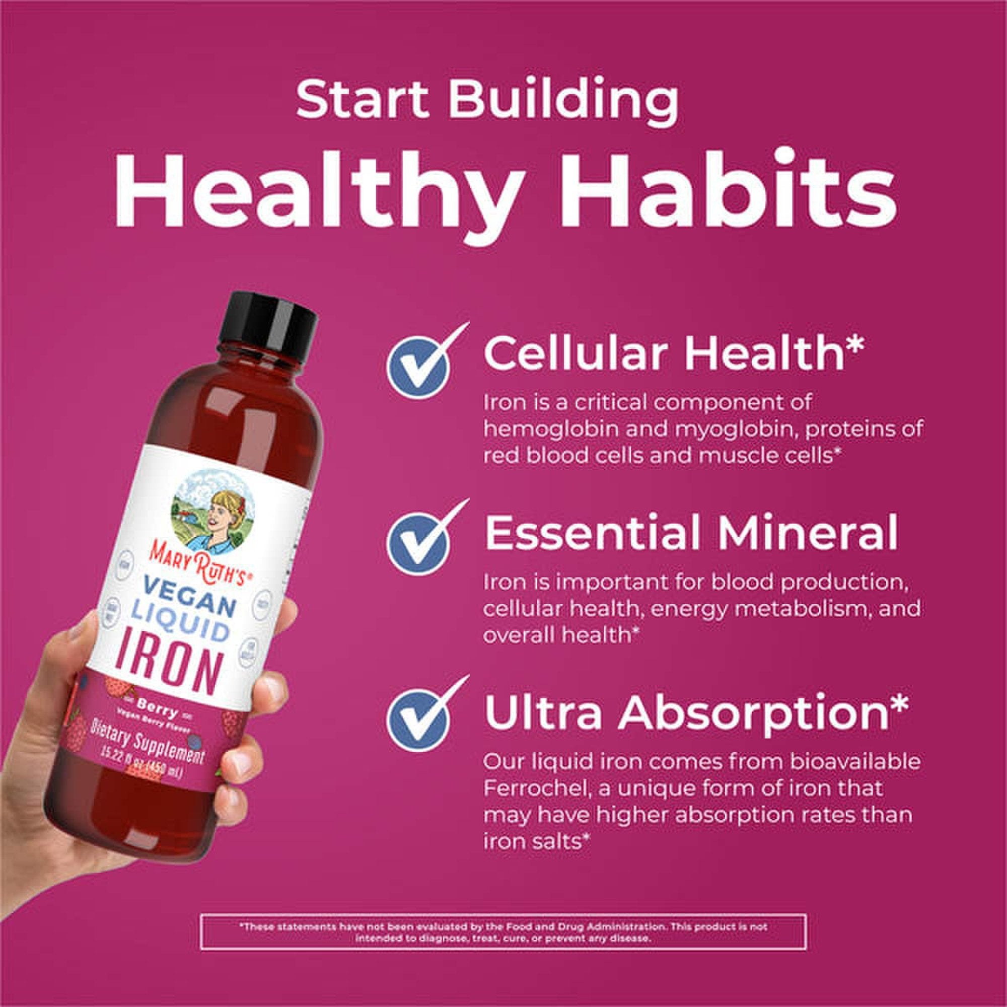 Dietary Supplement Mary Ruth's® Liquid Iron Iron 6 to 18 mg Strength Liquid 16 oz. Berry Flavor - image 6