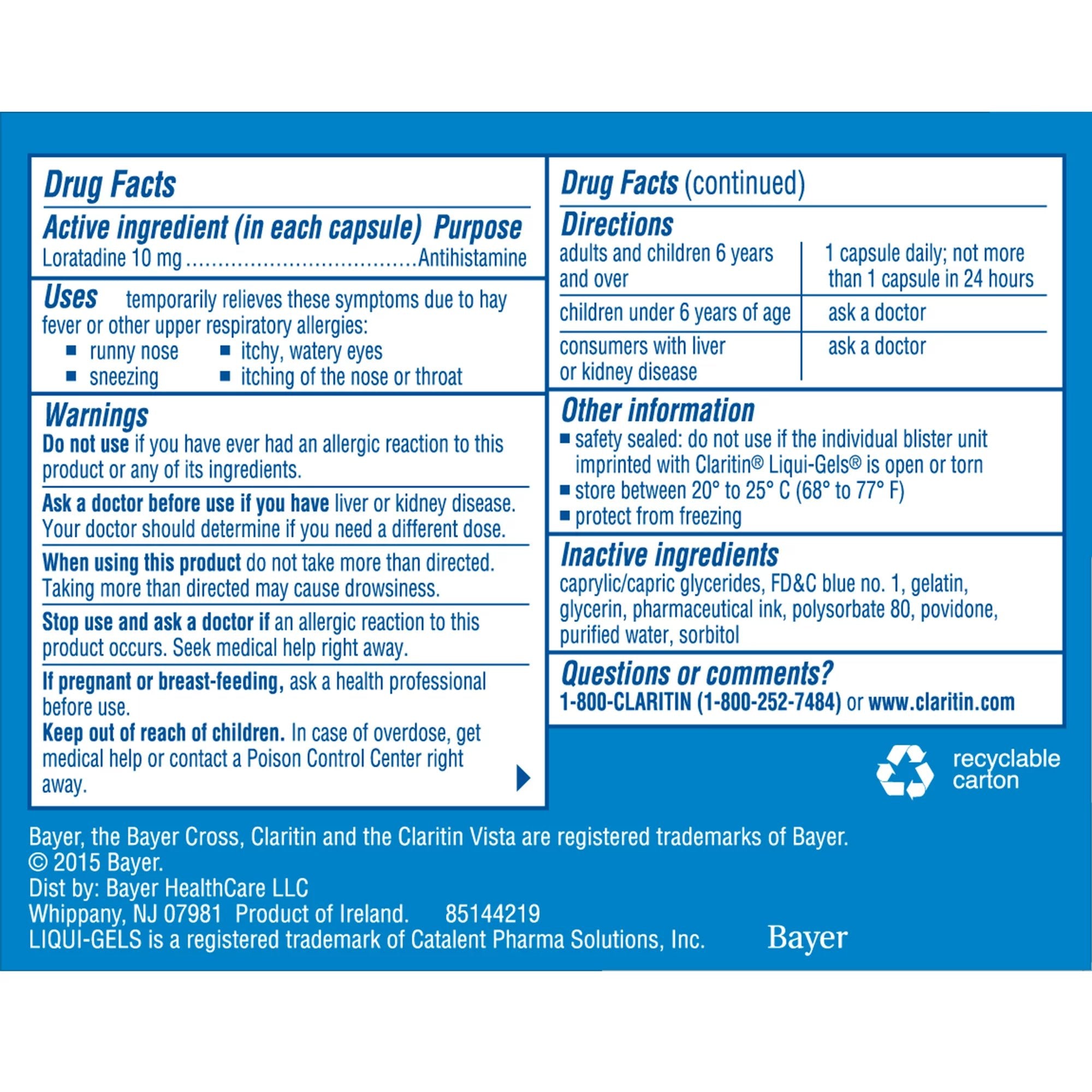 Allergy Relief Claritin® Liquigels® 10 mg Strength Gelcap 30 per Box - image 2