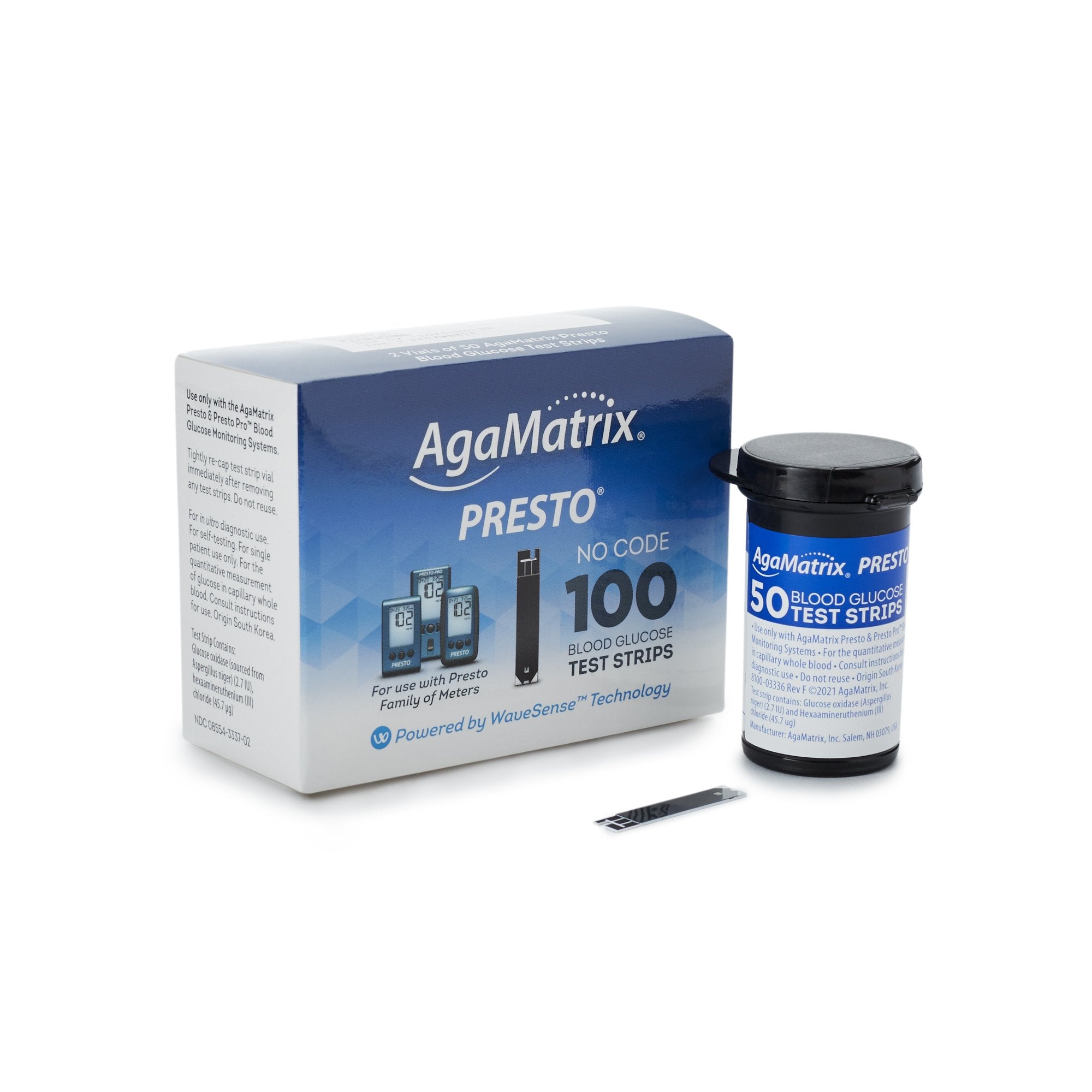 Blood Glucose Test Strips Wavesense® Presto® 100 Strips per Pack For Wavesense Presto Blood Glucose Monitoring System