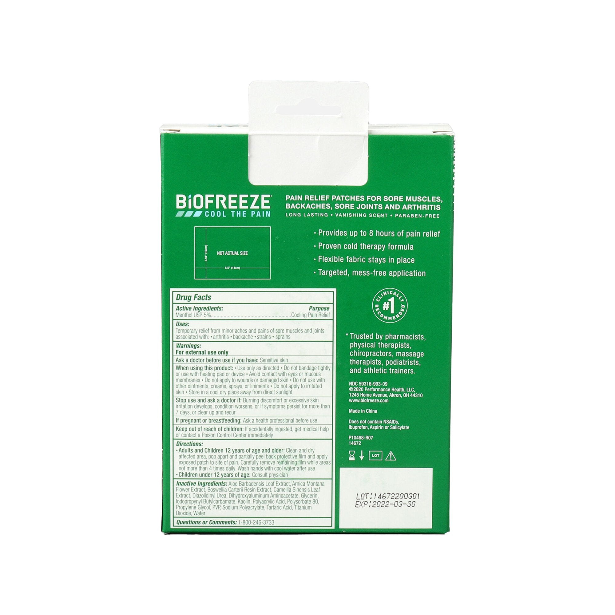 Topical Pain Relief Biofreeze® 5% Strength Menthol Patch - image 2