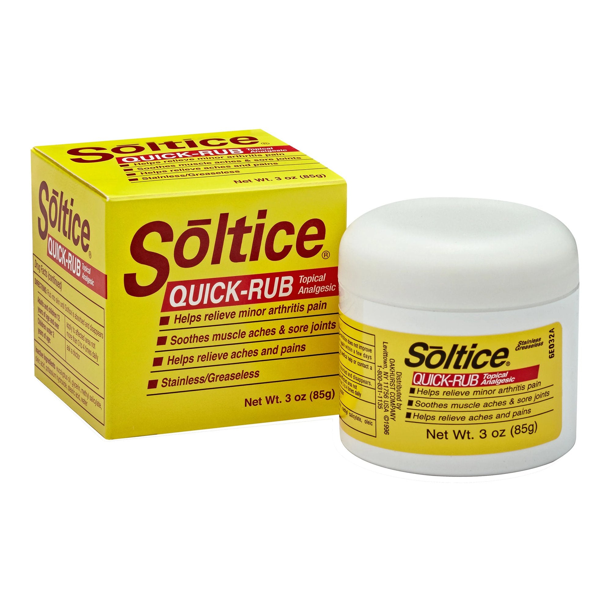 Topical Pain Relief Soltice® Quick Rub 5.1% - 5.1% Strength Menthol / Camphor Cream 3 oz.