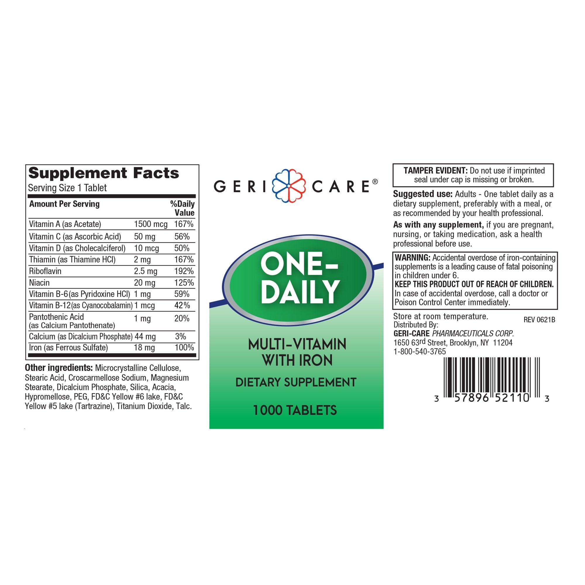 Multivitamin Supplement with Minerals Geri-Care® Vitamin A, Ascorbic Acid, Vitamin D-3, Thiamin, Riboflavin, Niacin, Vitamin B-6, Vitamin B-12, Pantothenic Acid, Iron (ferrous sulfate) 5,000 IU - 50 mg - 400 IU - 2 mg - 2.5 mg - 20 mg - 1 mg - 1 mcg - 1 m - image 2