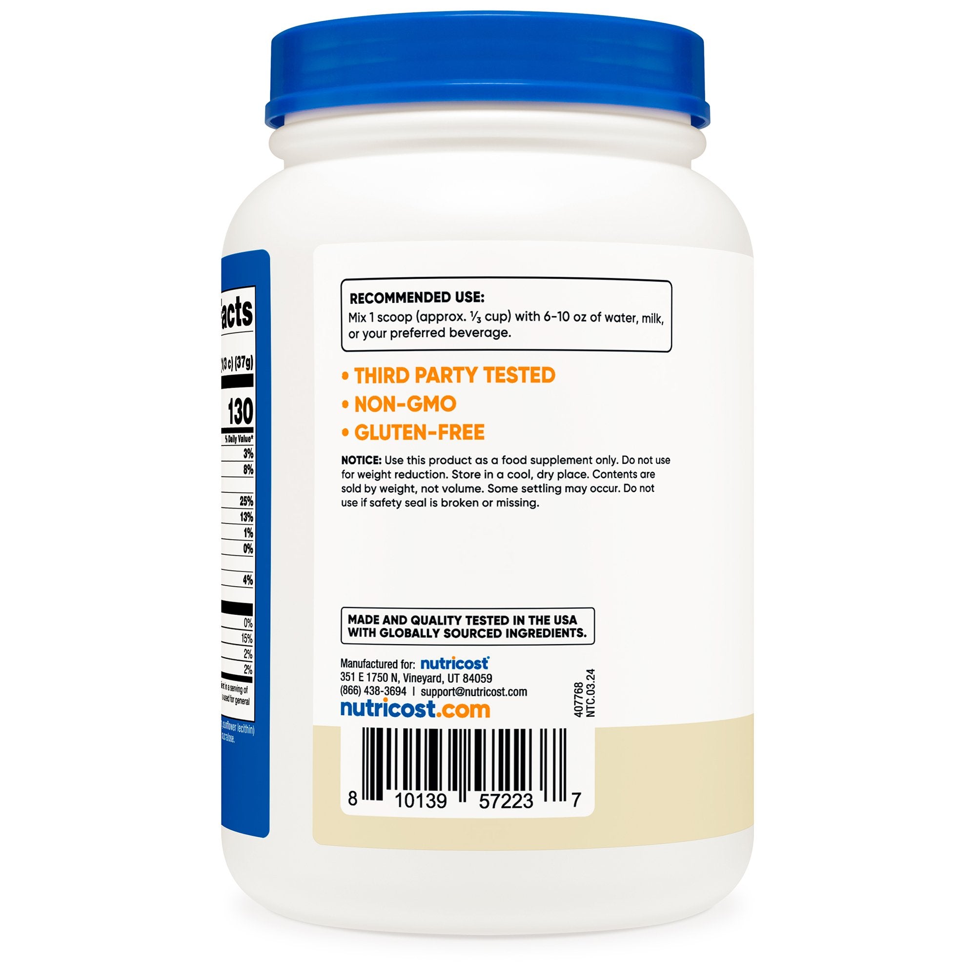 Oral Supplement Nutricost Whey Protein Concentrate Vanilla Flavor Powder 1-1/2 lbs. Canister - image 2