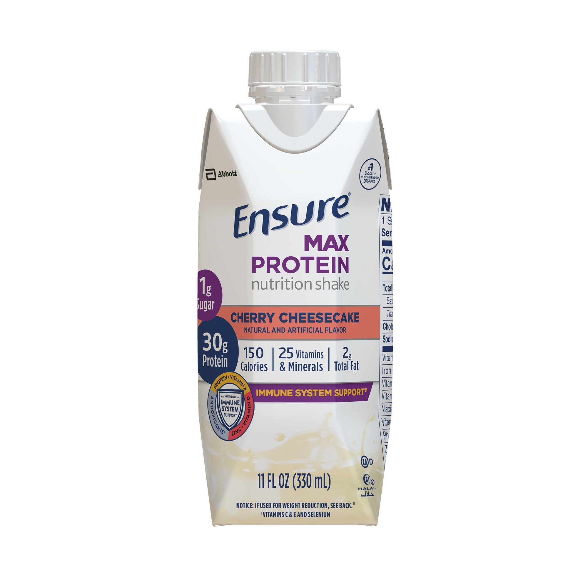 Oral Supplement Ensure® Max Protein Nutrition Shake Cherry Cheesecake Flavor Liquid 11 oz. Reclosable Carton