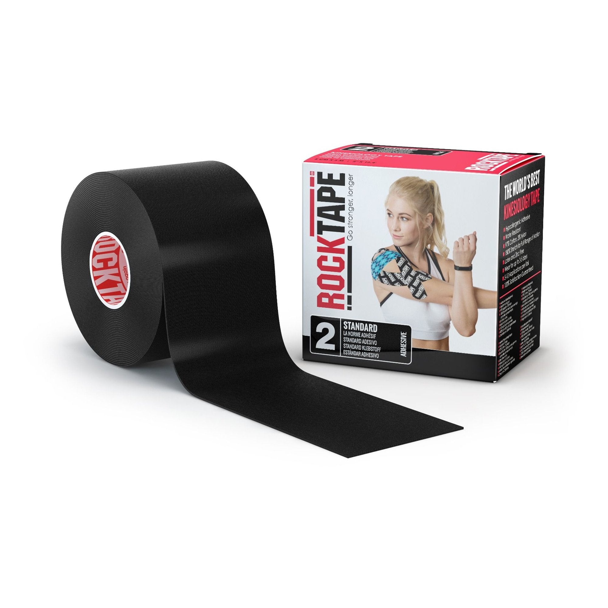 Rock Tape® Cotton / Nylon Kinesiology Tape, 2 Inch x 16.4 Foot, Black