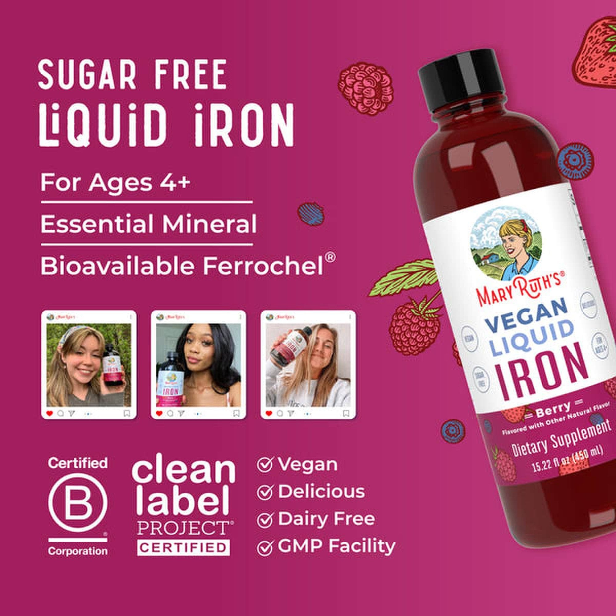 Dietary Supplement Mary Ruth's® Liquid Iron Iron 6 to 18 mg Strength Liquid 16 oz. Berry Flavor - image 4
