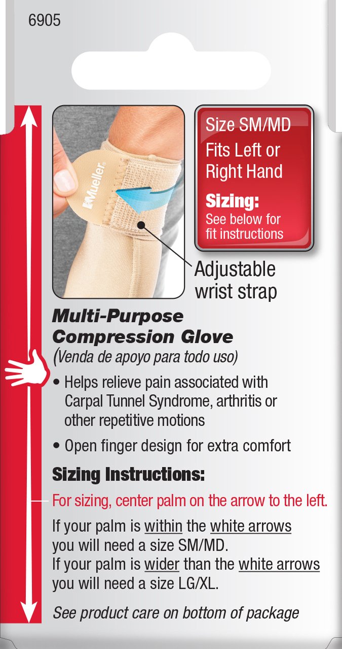 Compression Glove Mueller® Compression & Support Gloves Fingerless Small / Medium Over-the-Wrist Length Ambidextrous - image 2