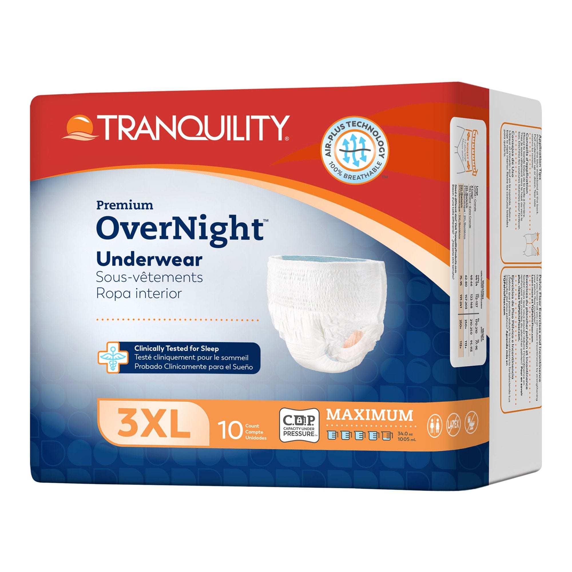 Absorbent Underwear Tranquility® Premium OverNight™ Pull On with Tear Away Seams Adult 3X-Large Unisex Disposable Heavy Absorbency