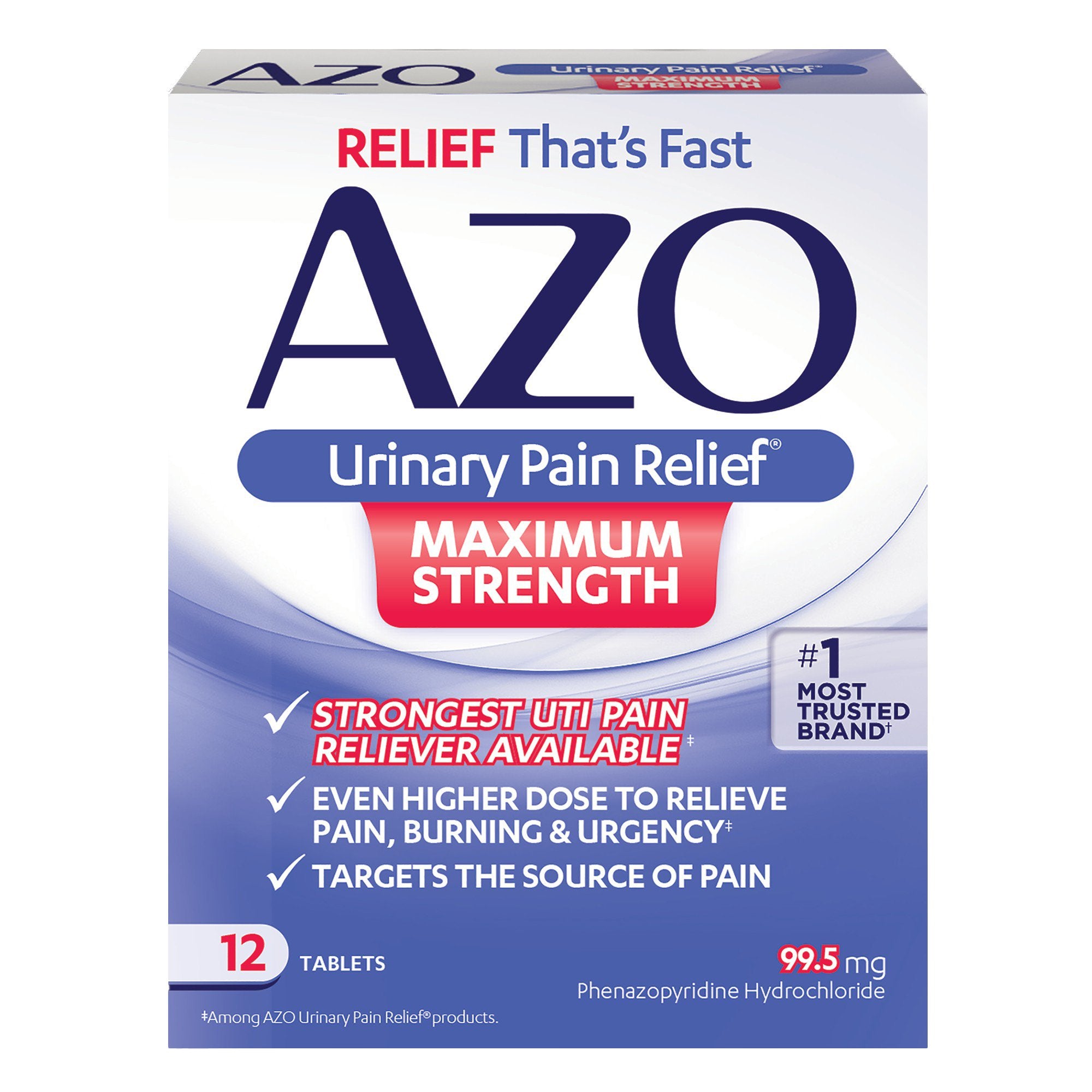 Urinary Pain Relief AZO® Maximum Strength 99.5 mg Strength Phenazopyridine Hydrochloride Tablet 12 per Box
