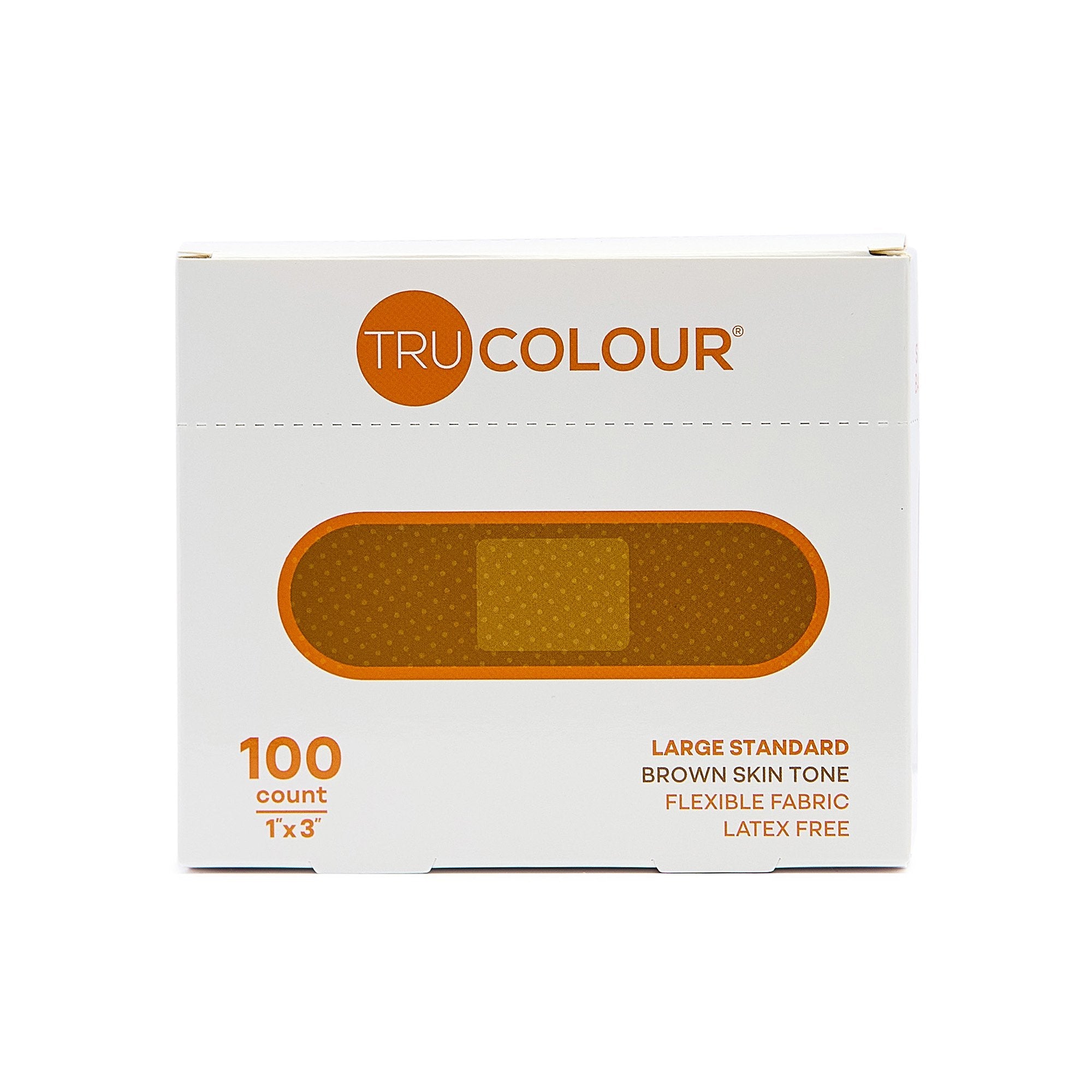 Tru-Colour Skin Tone Shade Fabric Bandage Adhesive Strips – Brown, 1 x 3 Inch