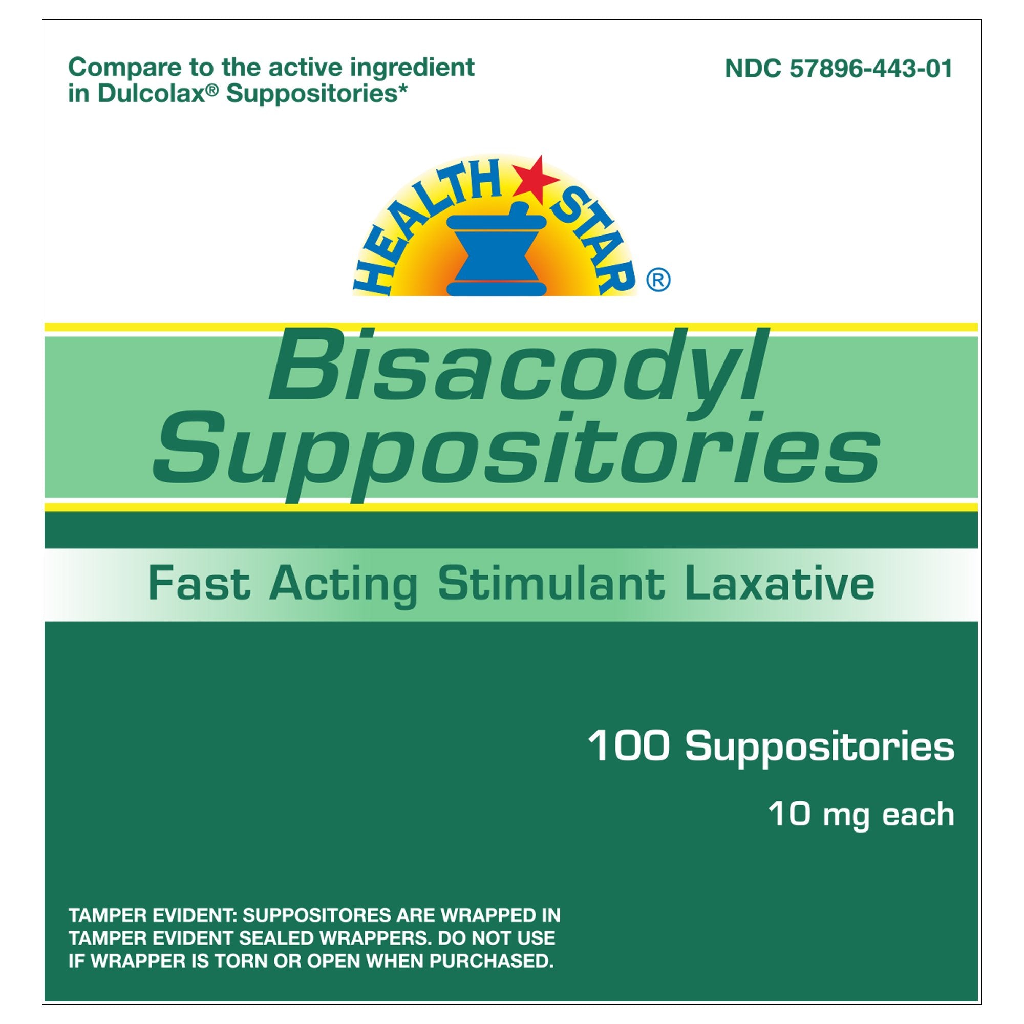 Laxative HEALTH STAR® Suppository 100 per Box 10 mg Strength Bisacodyl USP