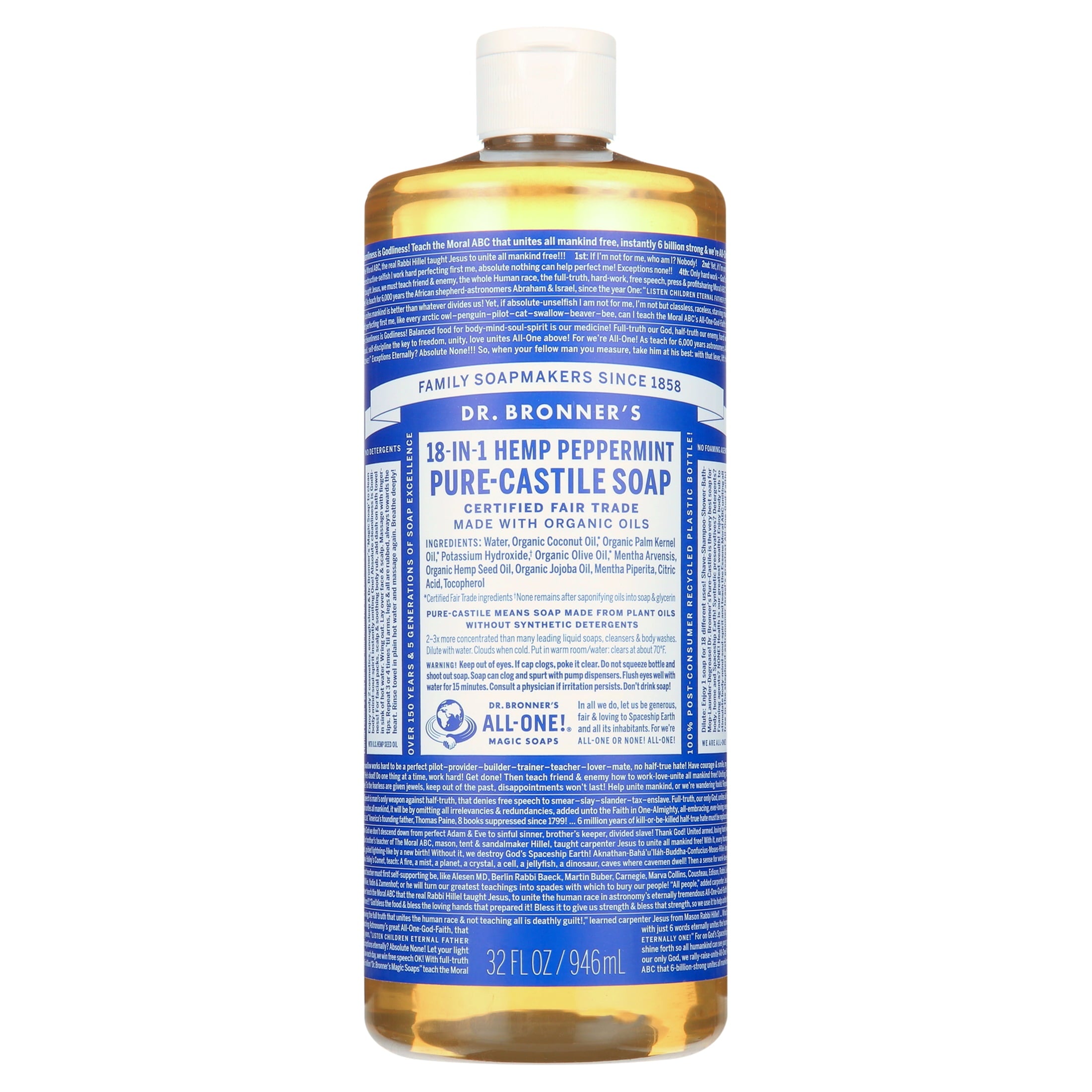 Magic Soap - Castile Liquid - Peppermint - 32 Oz - 18-In-1 Uses - Adults, Teens, Children 3 and Above