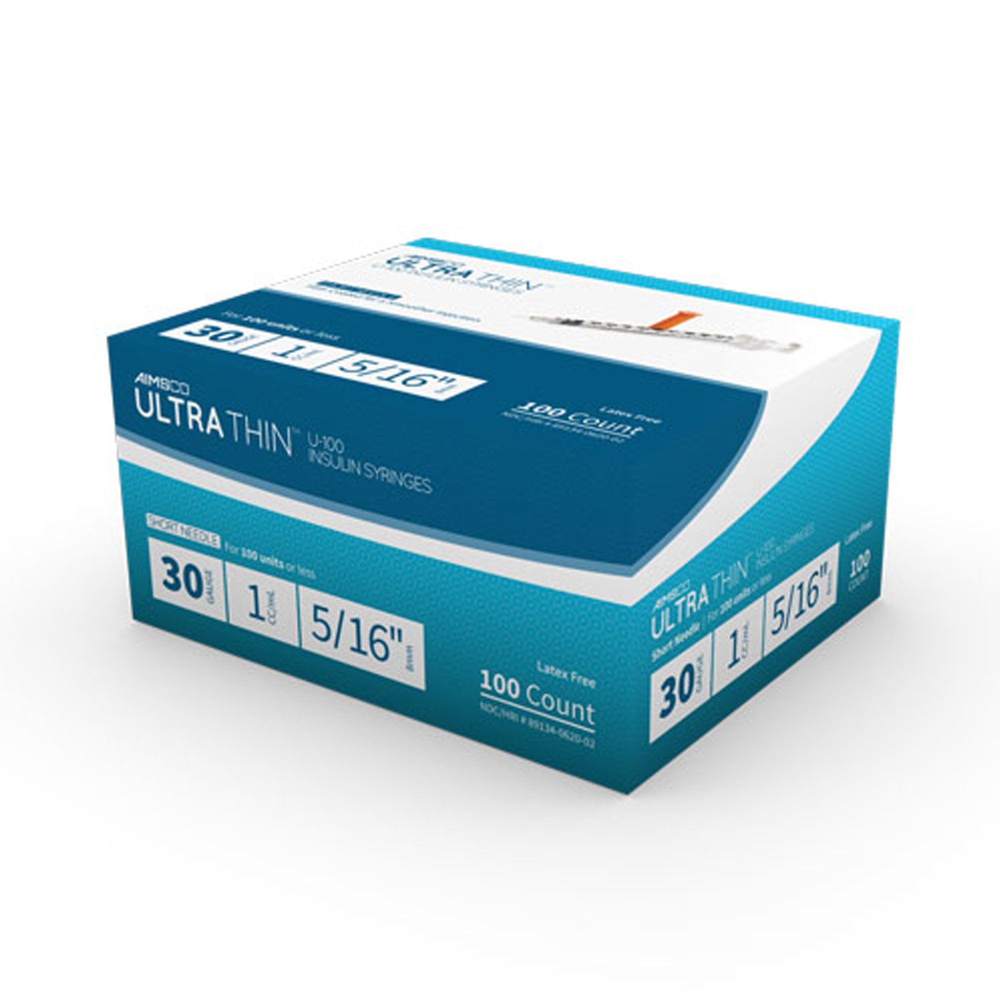 Standard Insulin Syringe with Needle AIMSCO® 1 mL 5/16 Inch 30 Gauge NonSafety Ultra Thin Wall