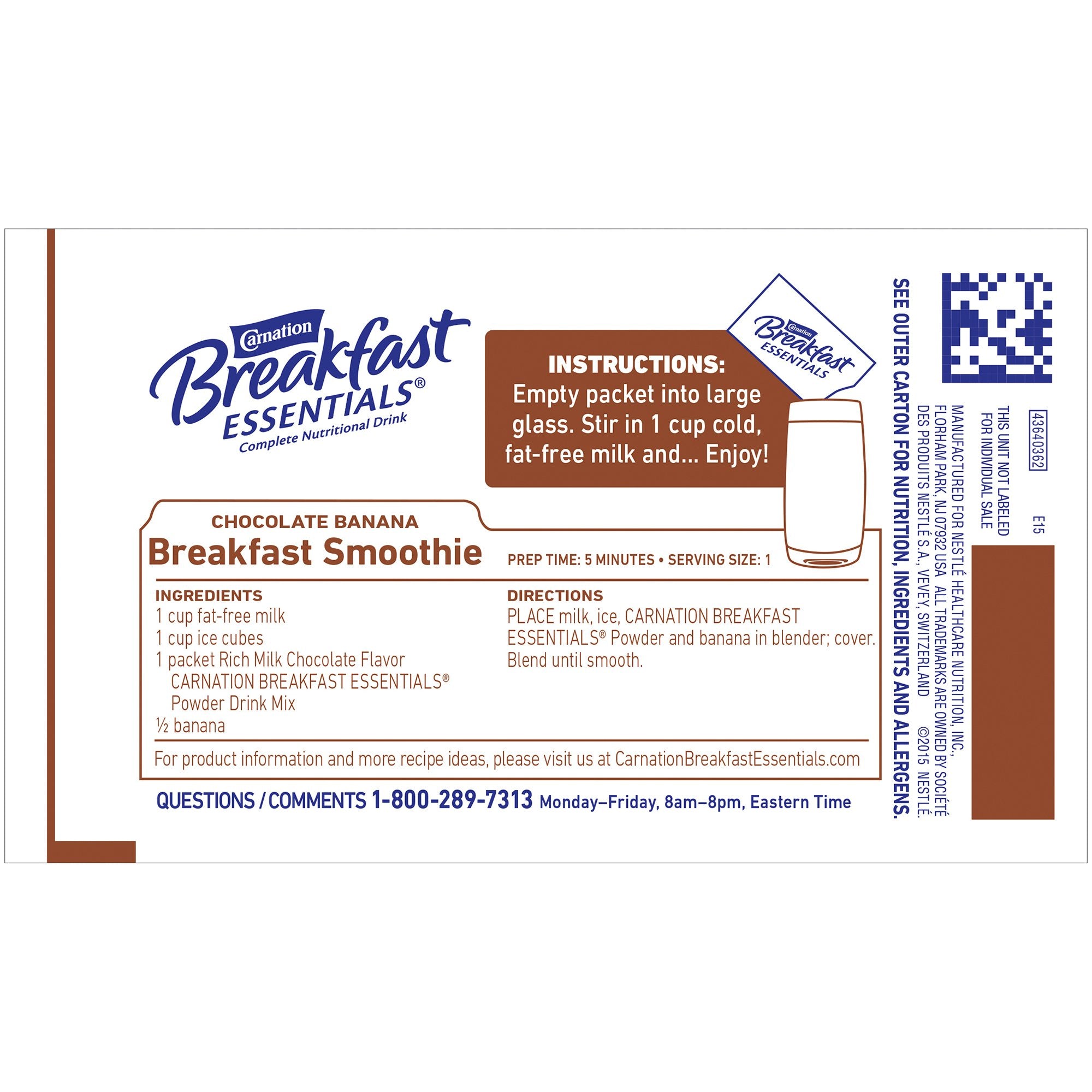 Oral Supplement Carnation Breakfast Essentials® Rich Milk Chocolate Flavor Powder 1.26 oz. Individual Packet - image 2