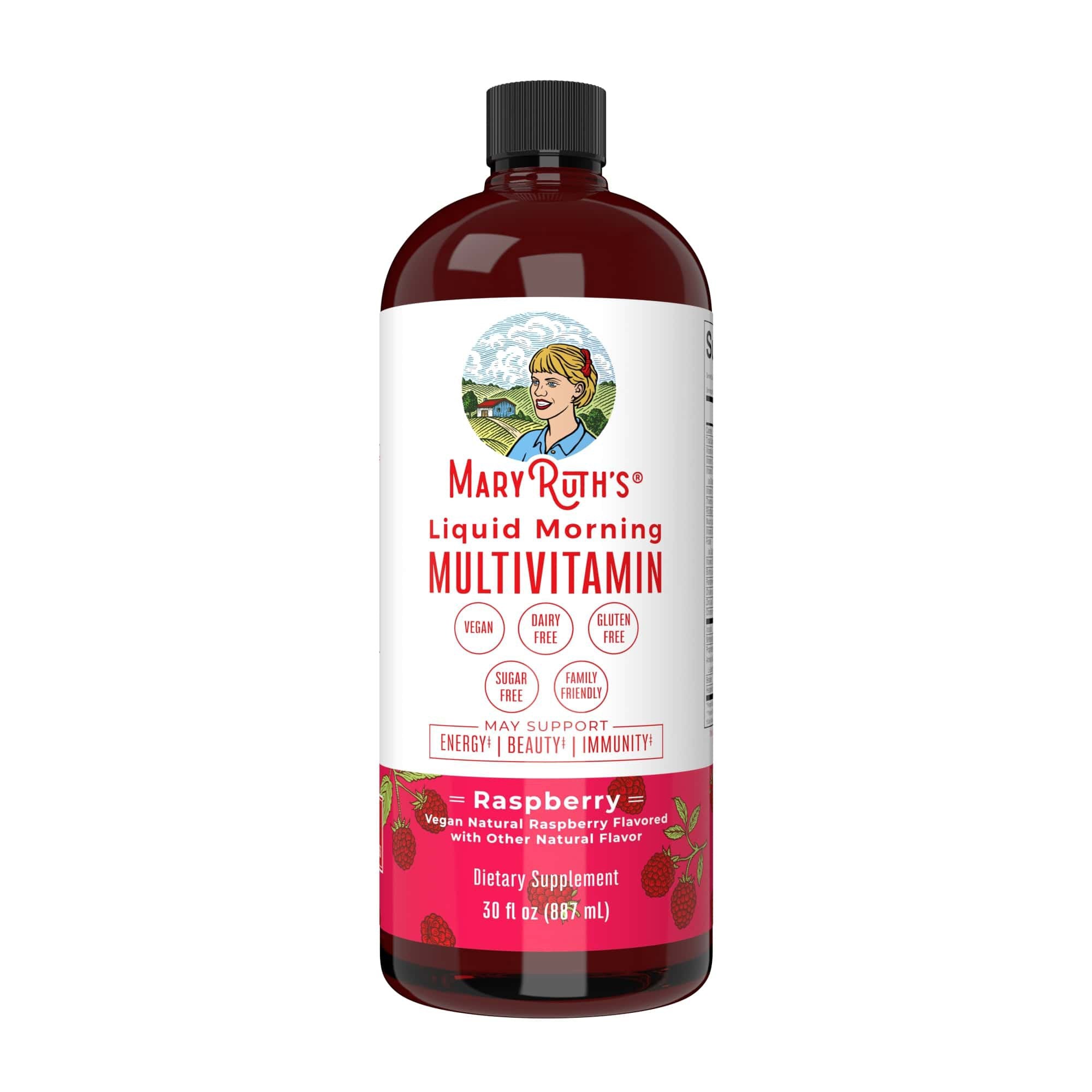 Dietary Supplement Mary Ruth's® Liquid Morning Multivitamin Vitamin A / C / D / E 80 mcg - 8 mg - 1.7 mcg - 1.5 mg Strength Liquid 30 oz. Raspberry Flavor