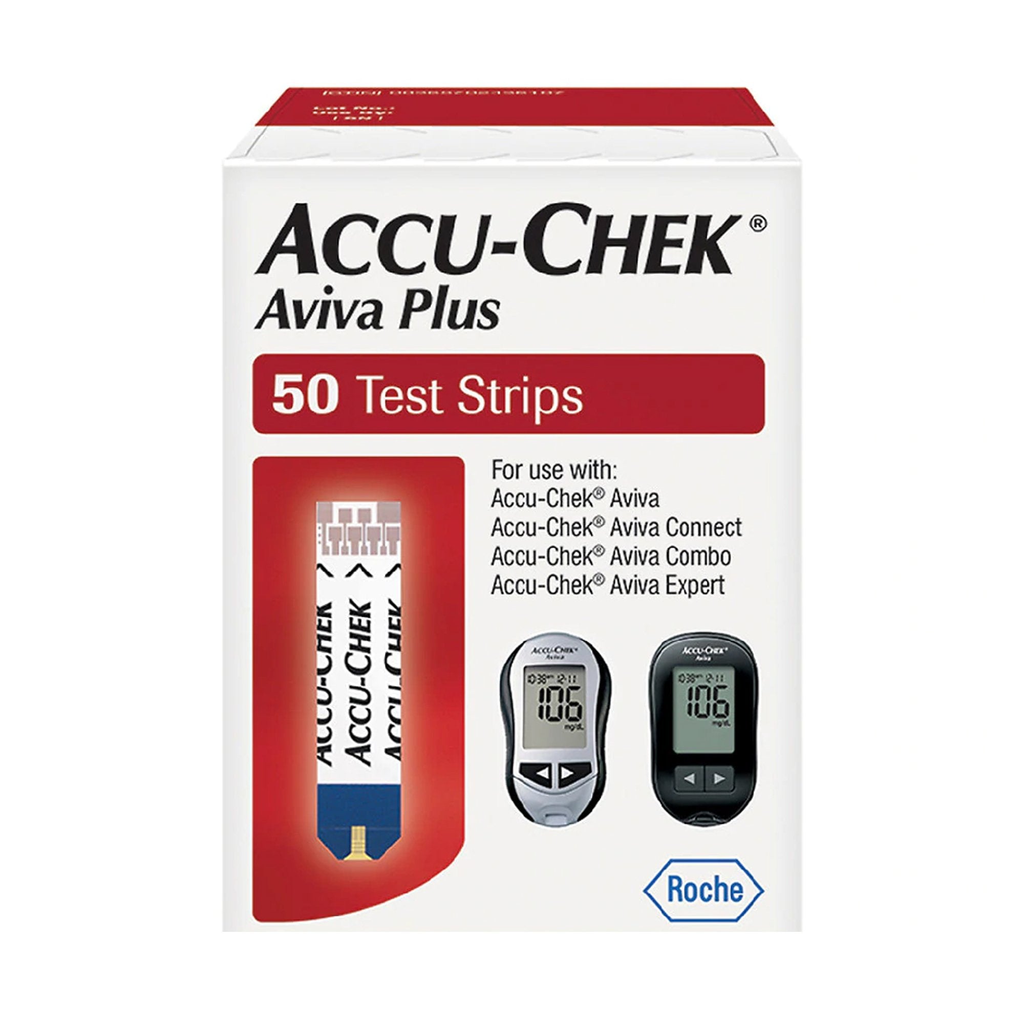 Blood Glucose Test Strips Accu-Chek® Aviva Plus 50 Strips per Pack For Accu-Chek® Aviva Blood Glucose Meter