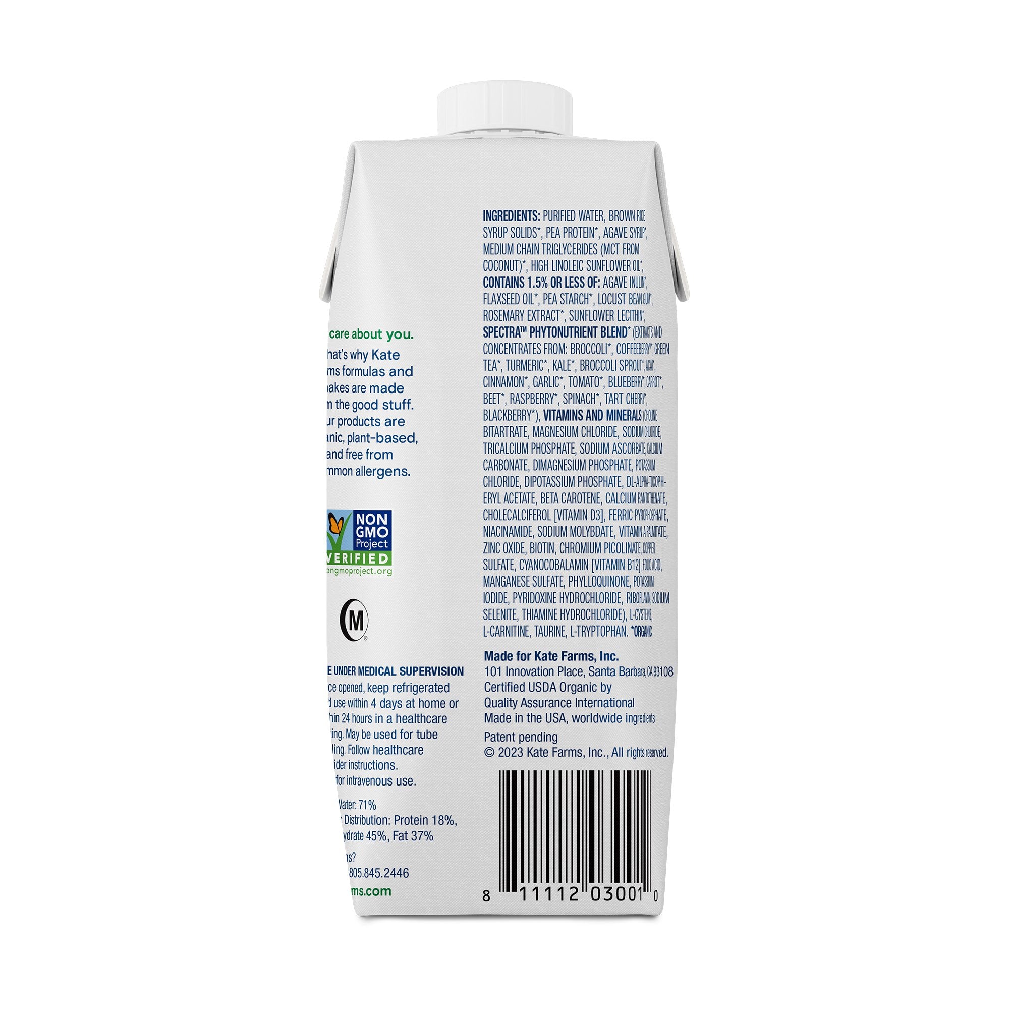 Oral Supplement Kate Farms Standard 1.4 Plain Flavor Liquid 11 oz. Carton - image 2