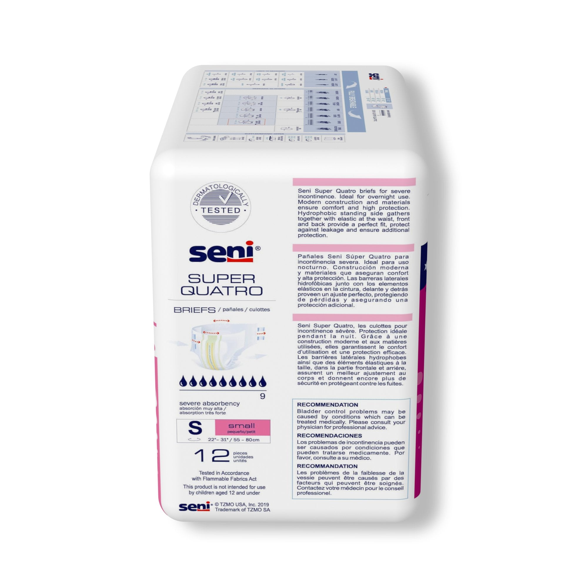 Seni® Super Quatro Severe Absorbency Incontinence Brief, Small (12 Units)