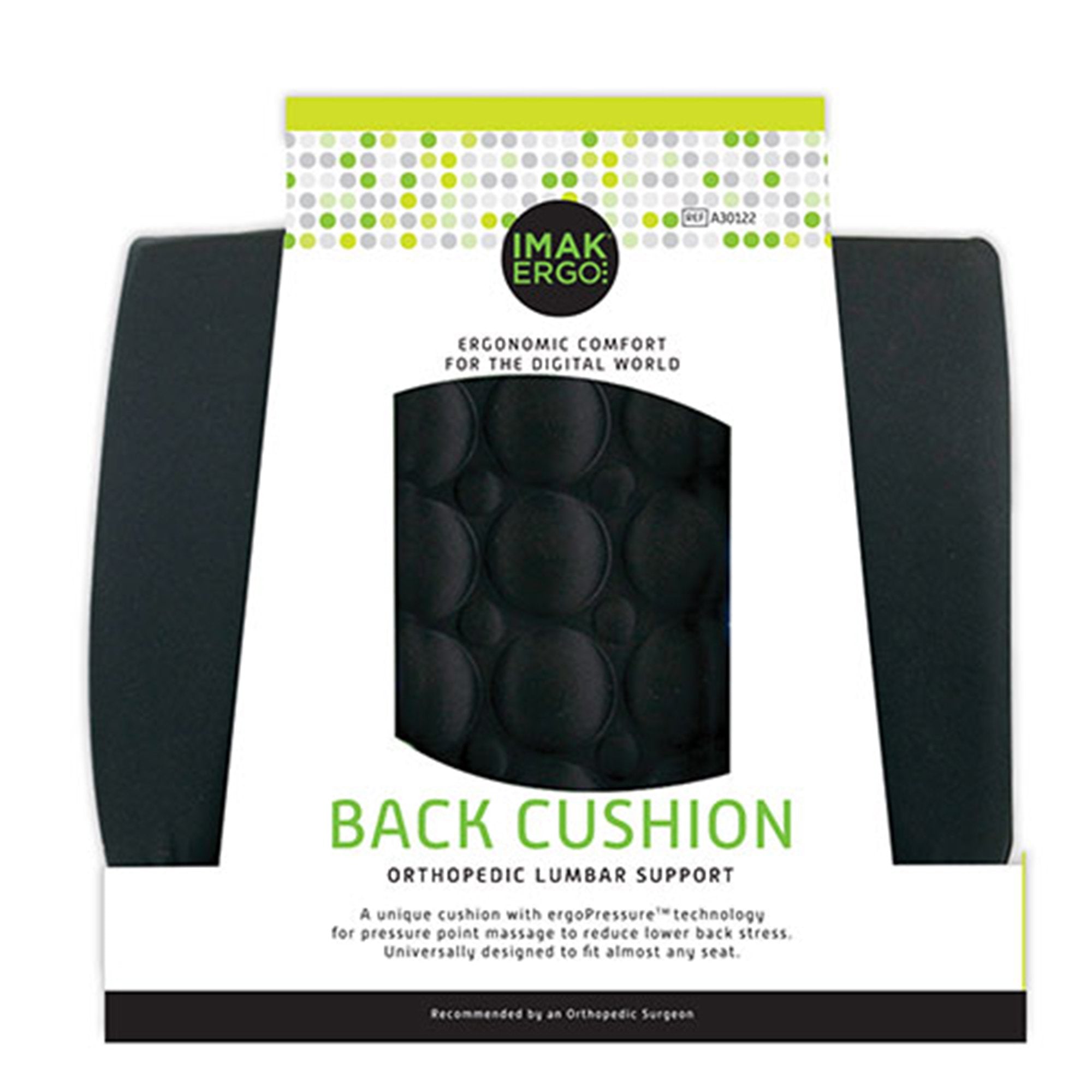 IMAK® Ergo Lumbar Cushion, 13.5 in. W x 4 in. D x 13.8 in. H, Foam, Black, Non-inflatable (1 Unit)