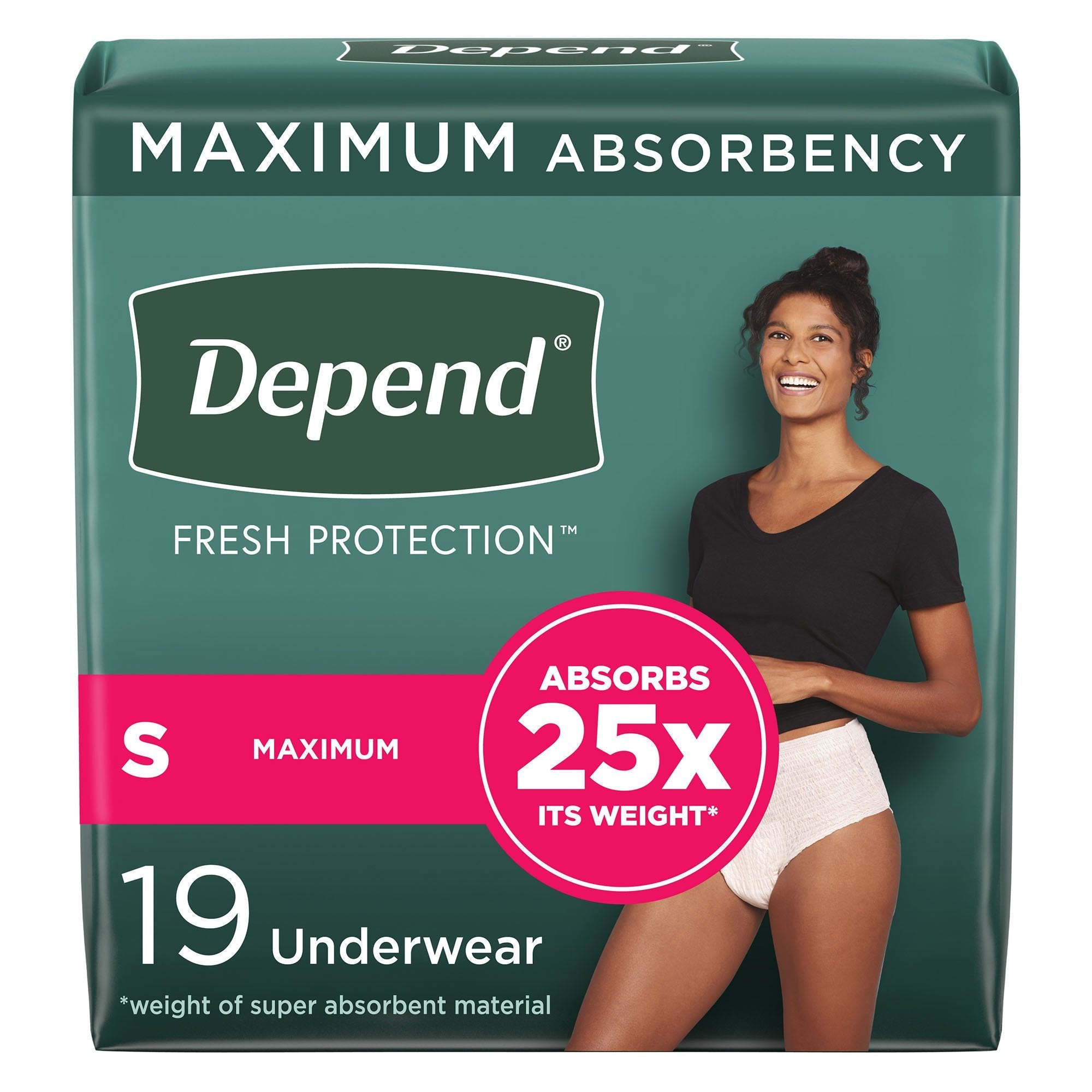 Depend FIT-FLEX Absorbent Underwear, Women's, Tan, Small, 24" to 30" Waist/Hip (19 Units)