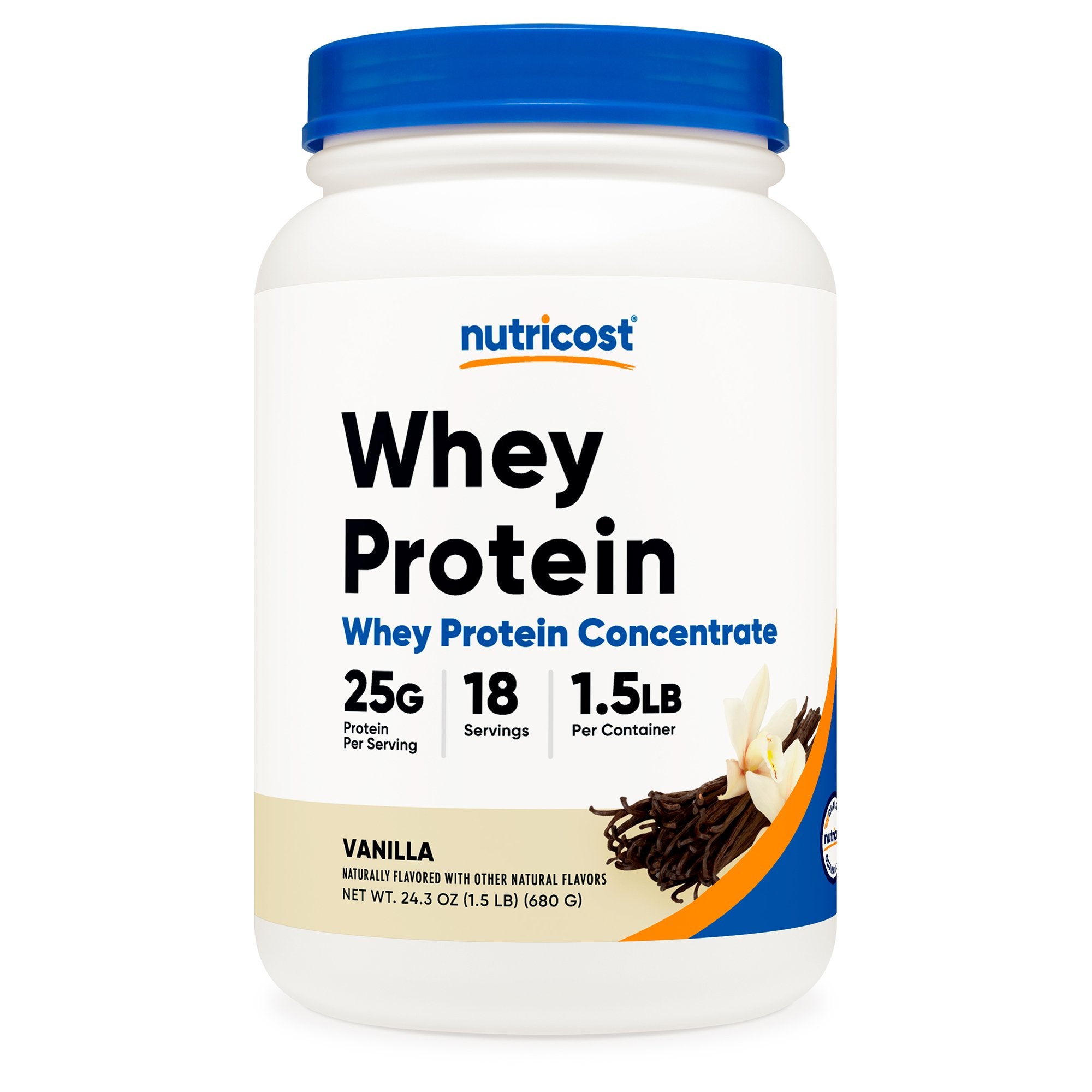 Oral Supplement Nutricost Whey Protein Concentrate Vanilla Flavor Powder 1-1/2 lbs. Canister