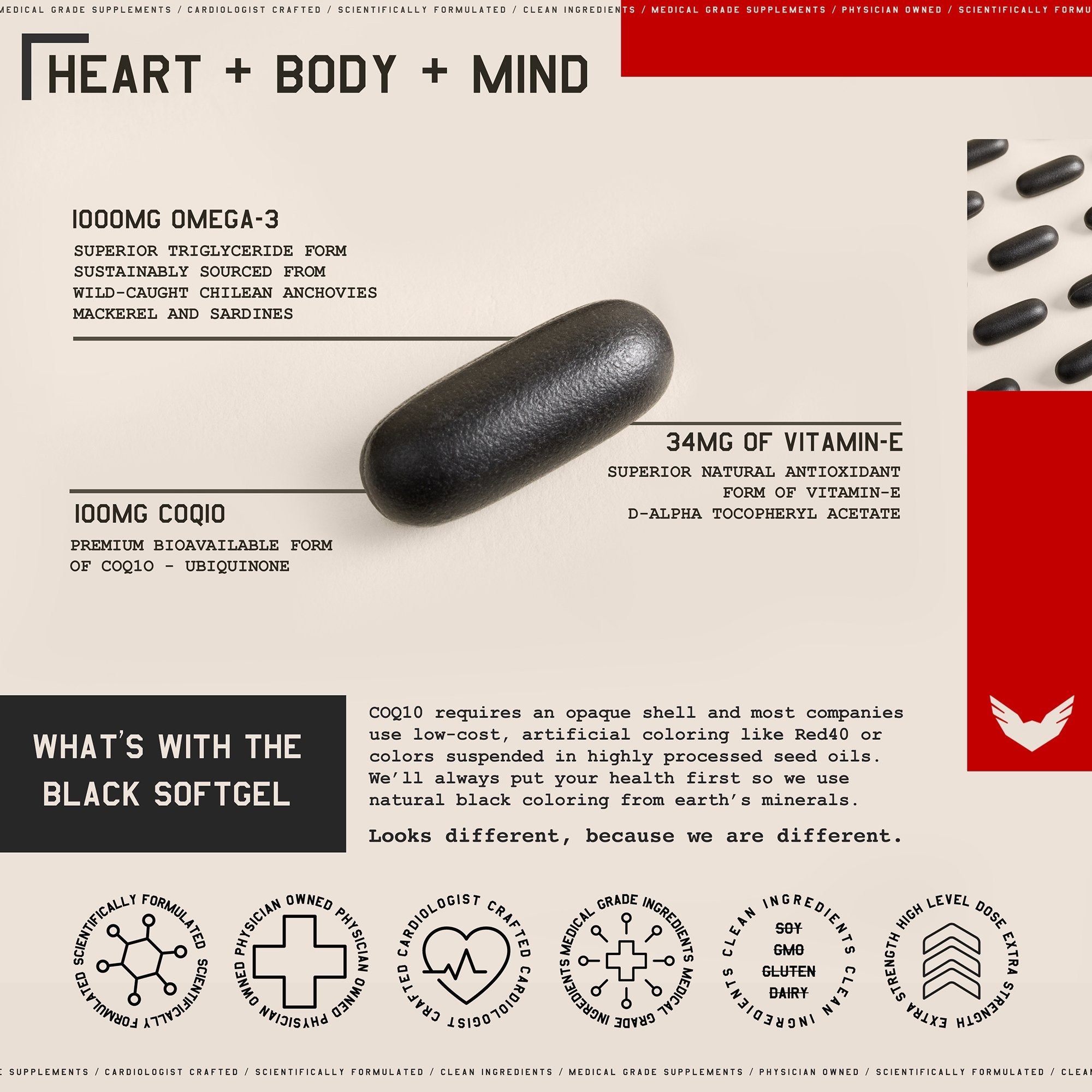 Dietary Supplement Heart + Body + Mind Fish Oil / EPA / DHA / CoQ10 / Vitamin E 2,000 mg - 360 mg - 240 mg - 200 mg - 68 mg Strength Softgel 60 Per Bottle - image 7