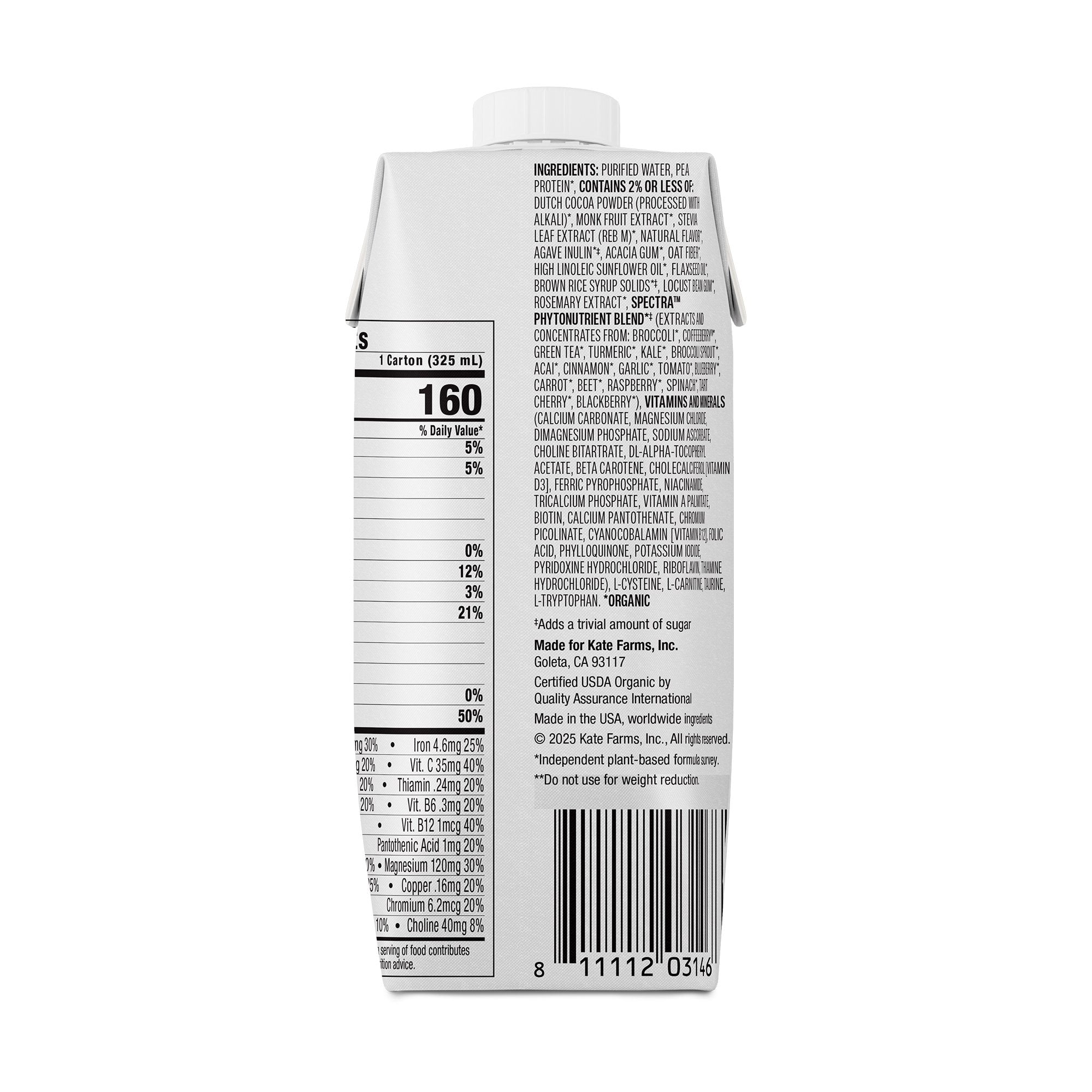 Oral Supplement Kate Farms High Protein Chocolate Flavor Liquid 11 oz. Carton - image 3