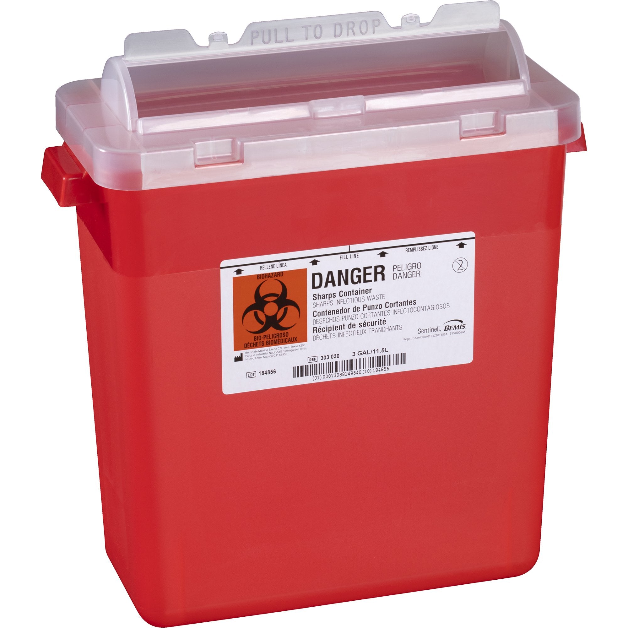 Bemis™ Sentinel Multi-purpose Sharps Container, 3 Gallon, 15 x 13.87 x 6.87 Inch