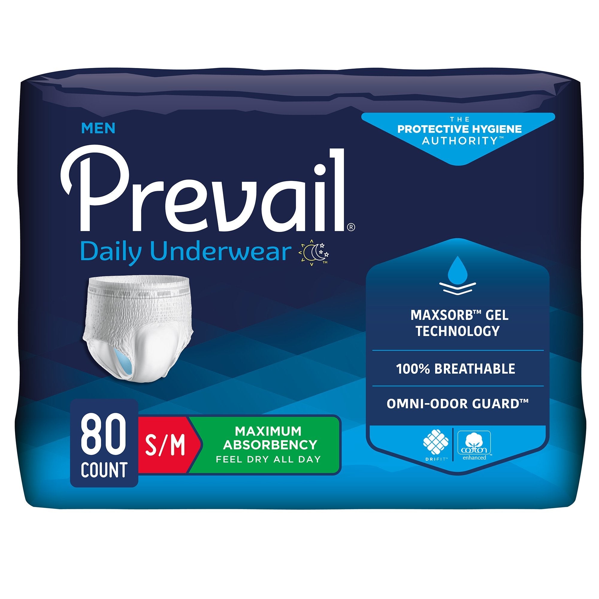 Prevail® Men's Daily Maximum Absorbent Underwear, Small / Medium (20 Units)