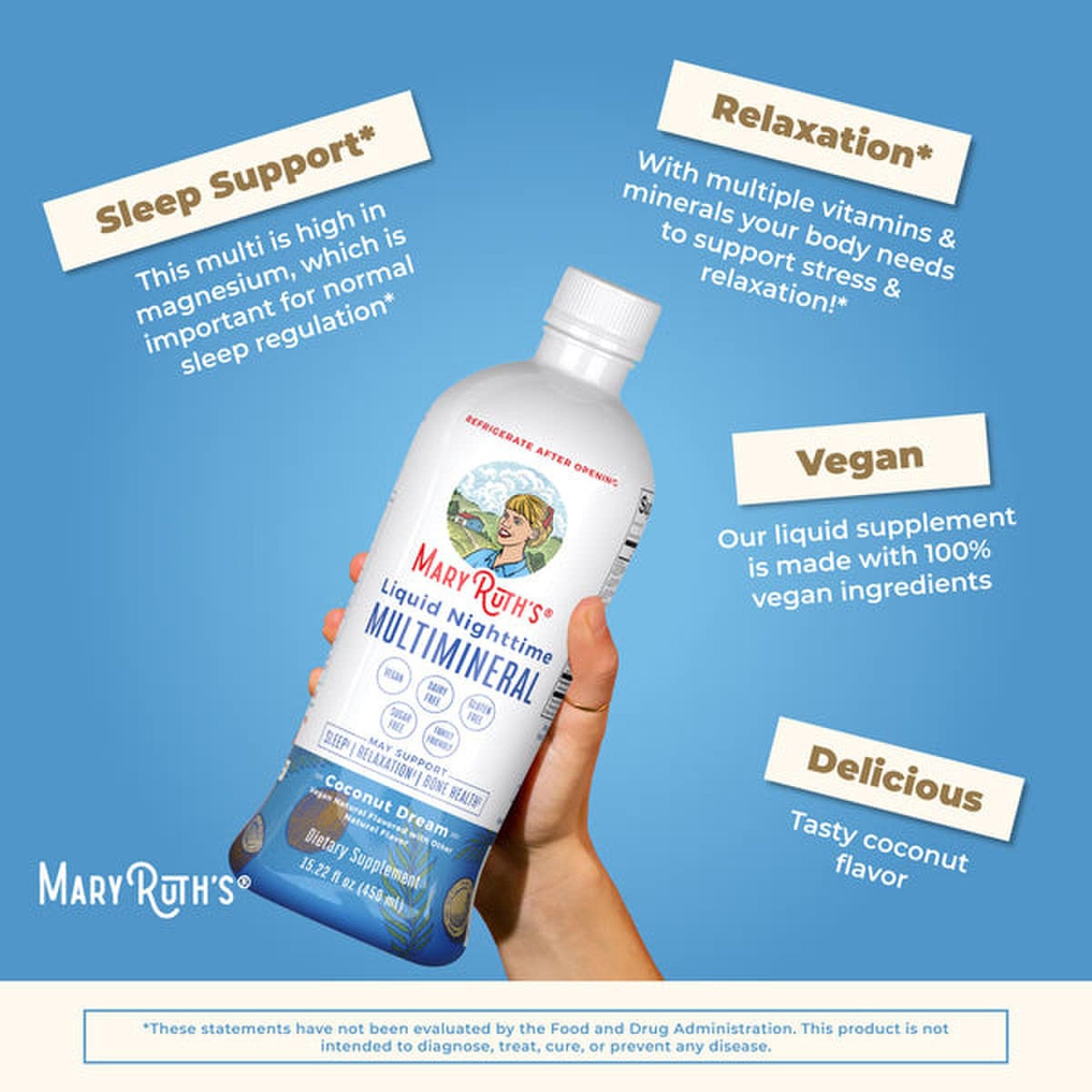Dietary Supplement Mary Ruth's® Liquid Nighttime Multimineral Vitamin C / D / Calcium / Magnesium 1 mg - 1.7 mcg - 60 mg - 10 mg Strength Liquid 30 oz. Coconut Flavor - image 10