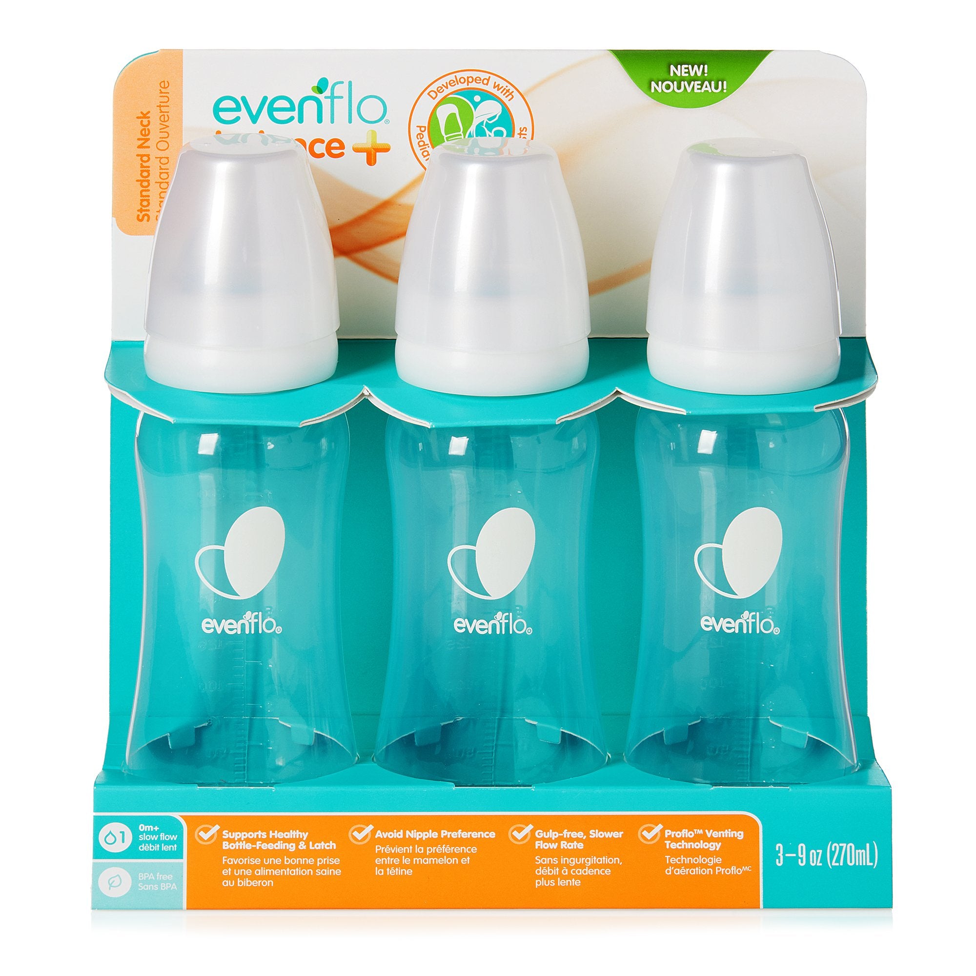 Baby Bottle Evenflo Feeding Balance + Standard Neck 9 oz. Food Grade Material Clear