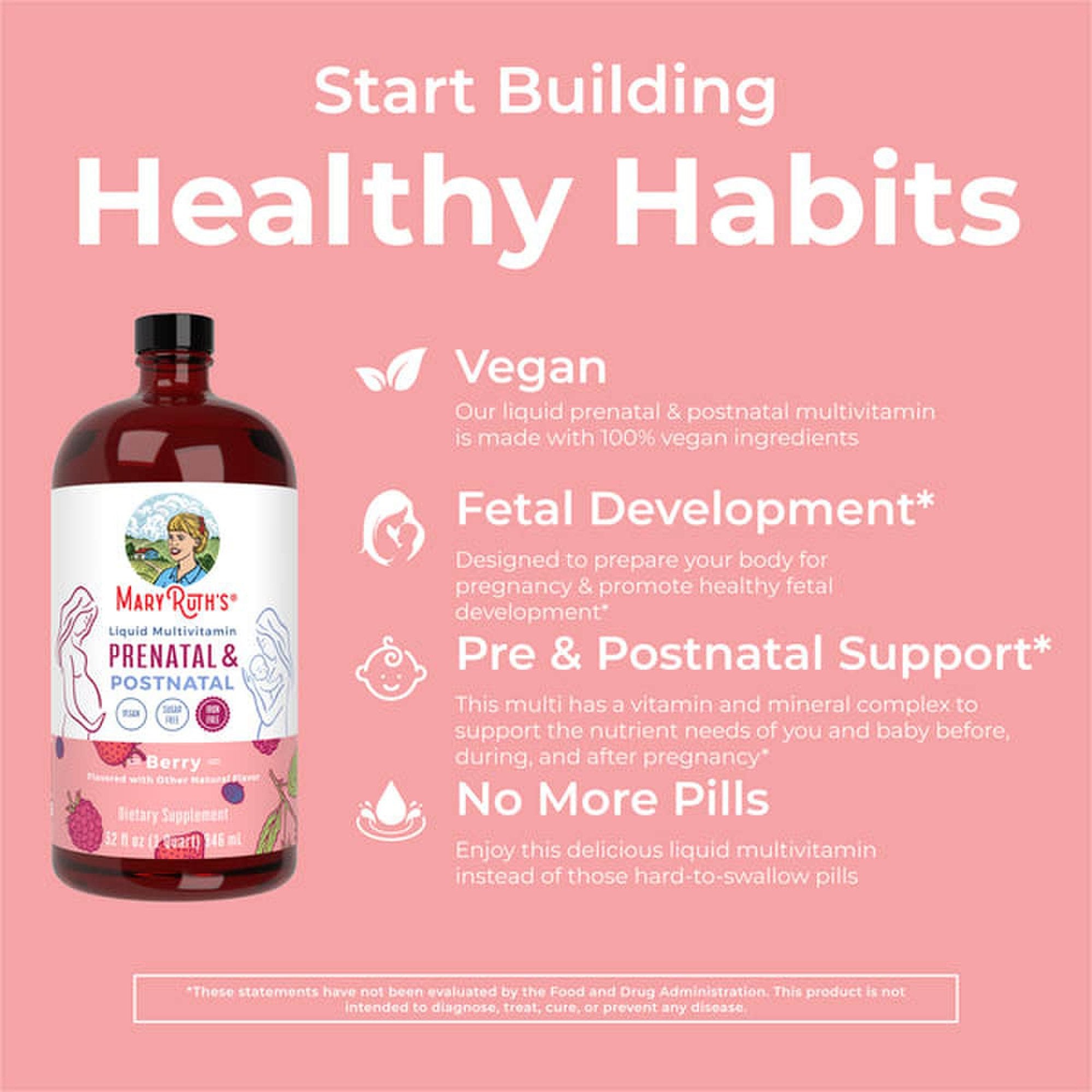 Dietary Supplement Mary Ruth's® Prenatal & Postnatal Liquid Multivitamin Vitamin A / C / D / E 750 mcg - 60 mg - 8 mcg - 19 mg Strength Liquid 32 oz. Berry Flavor - image 5