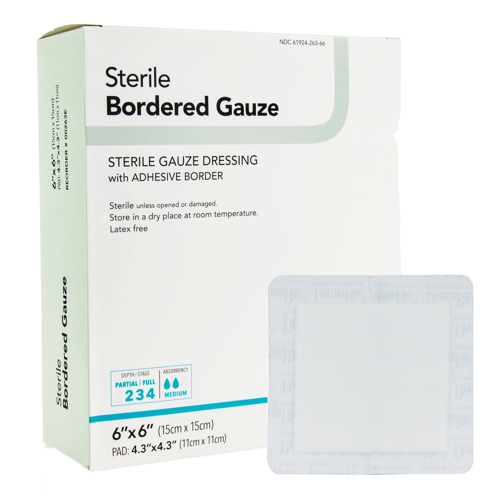 DermaRite® Bordered Gauze Adhesive Dressing, 6 x 6 Inch (25 Units)