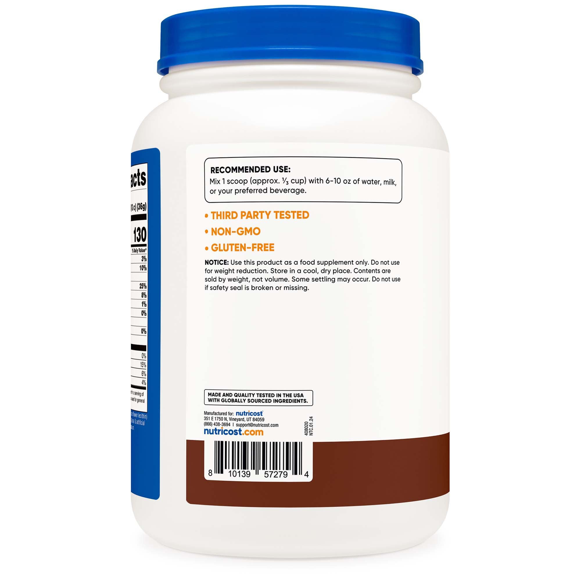Oral Supplement Nutricost Whey Protein Concentrate Chocolate Flavor Powder 1-1/2 lbs. Canister - image 2