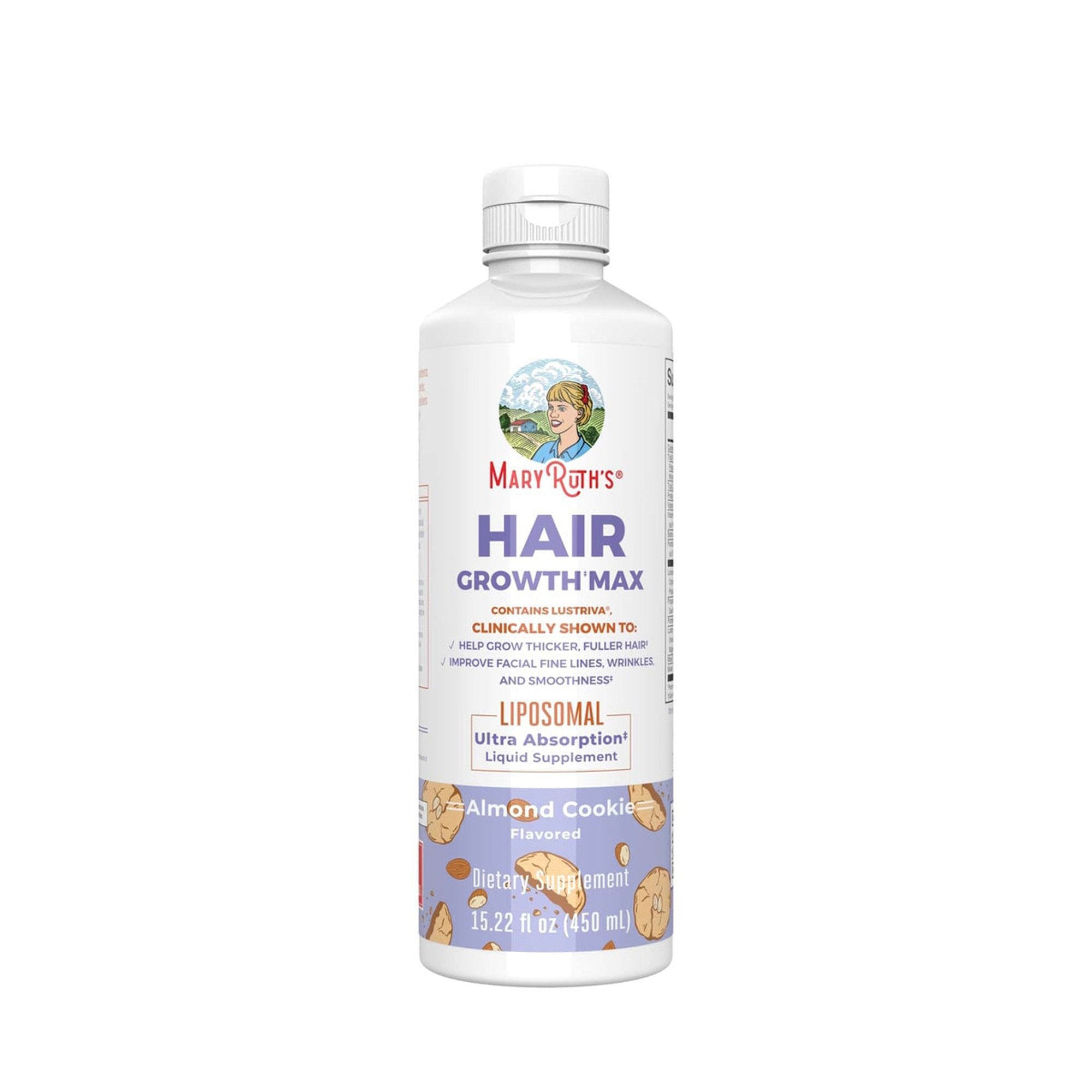 Dietary Supplement Mary Ruth's® Hair Growth Max Liposomal Vitamin E / B6 / Biotin 4 mg / 3 mg / 10,000 mcg Strength Liquid 15.22 oz. Almond Cookie Flavor
