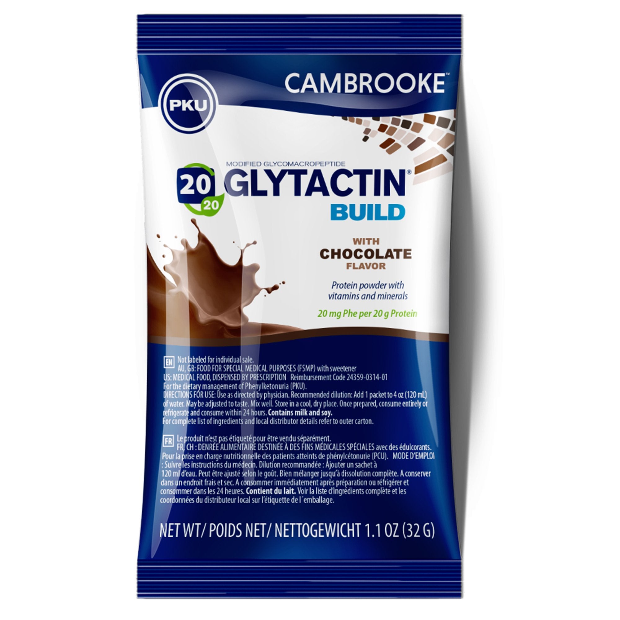 Oral Supplement Glytactin® BUILD 20/20 Chocolate Flavor Powder 1.1 oz. Individual Packet
