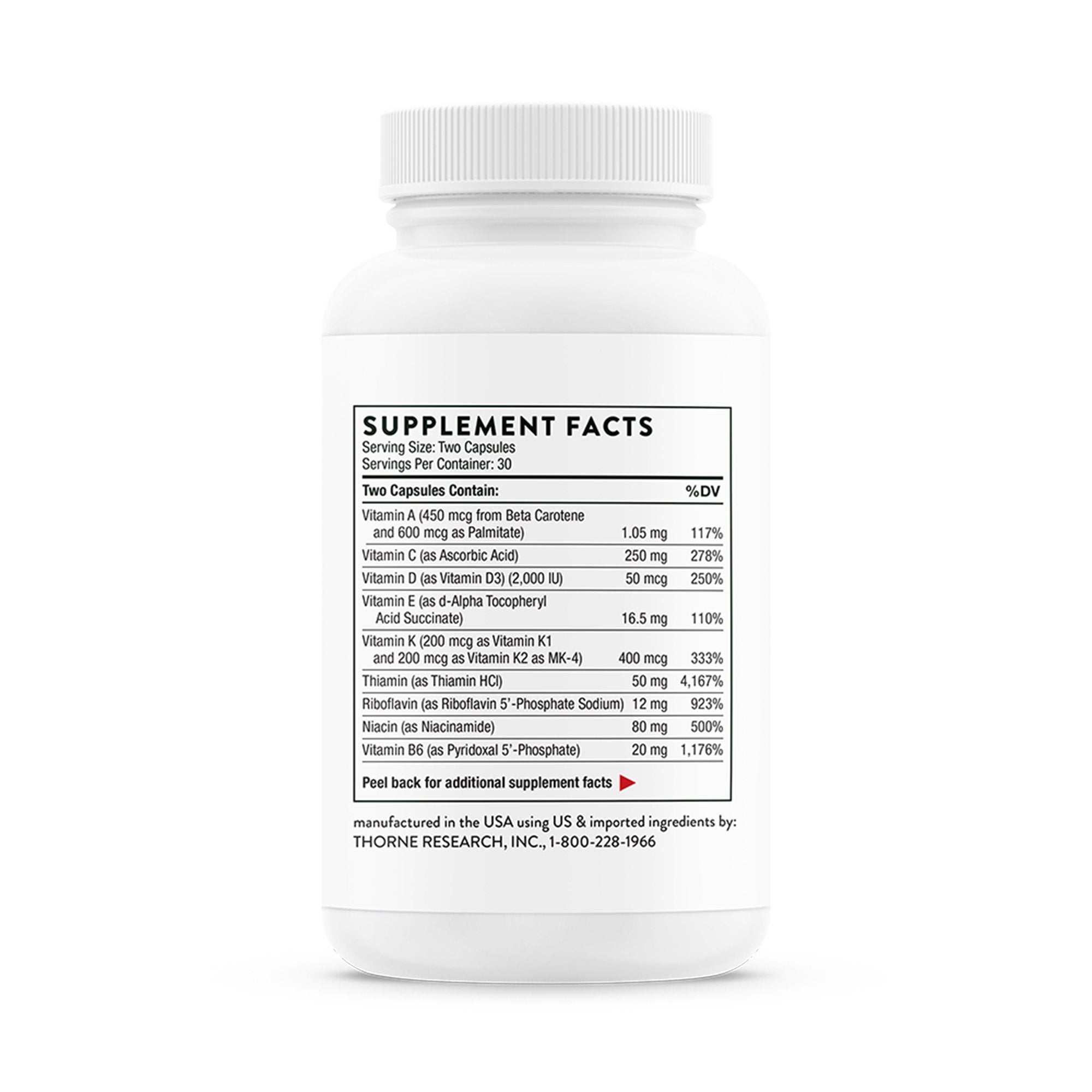 Dietary Supplement THORNE® Basic Nutrients 2/Day Vitamin A 450 mcg Strength Capsule 60 per Bottle - image 2
