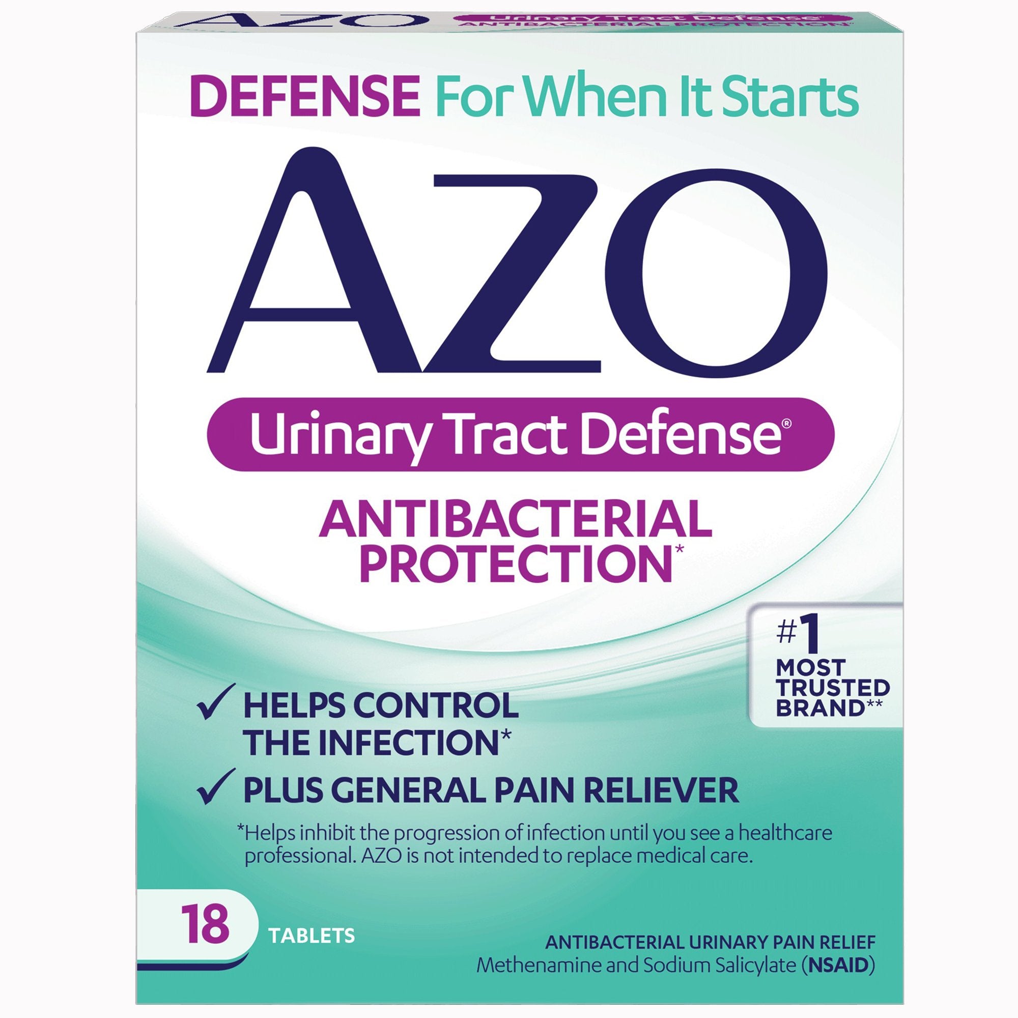 Urinary Pain Relief AZO® Urinary Tract Defense 162 mg - 162.5 mg Strength Methenamine / Sodium Salicylate Tablet 18 per Box