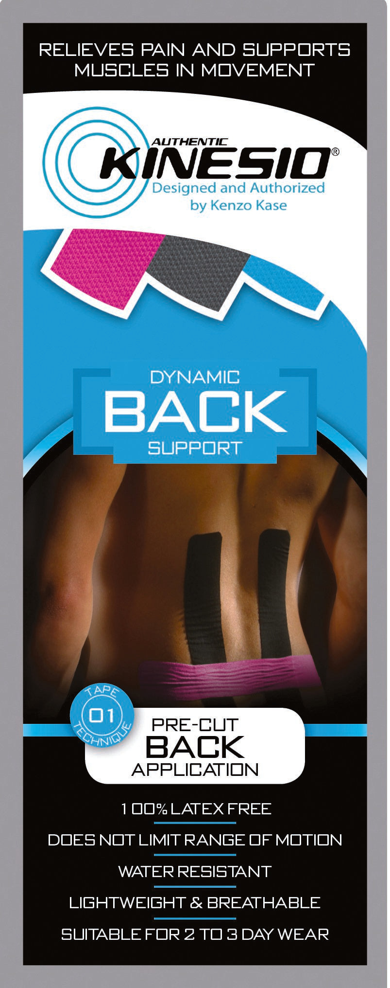 Kinesiology Tape Kinesio® Pink / Black 1 X 8 X 12 Inch Cotton NonSterile