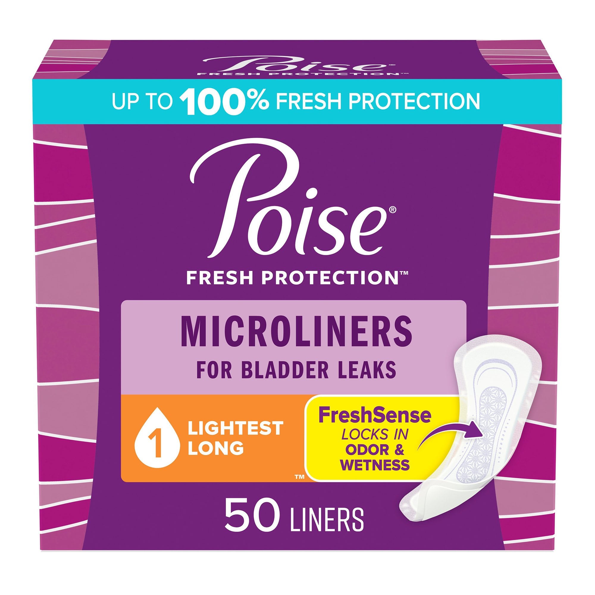 Bladder Control Pad Poise® Fresh Protection™ Microliners 6.9 Inch Length Light Absorbency Sodium Polyacrylate Core One Size Fits Most